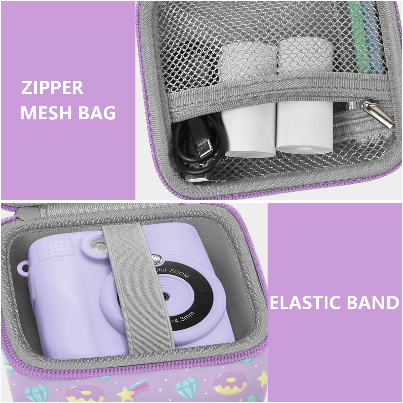 Leayjeen Kids Camera Case Compatible with ESOXOFFORE/Dylanto/GKTZ/HiMont/CAMCLID Kids Camera Instant Print for Holiday Gifts and Birthday Gifts for Kids 3-12 Years Old - Pink Unicorn (Case Only) Purple - Image 5