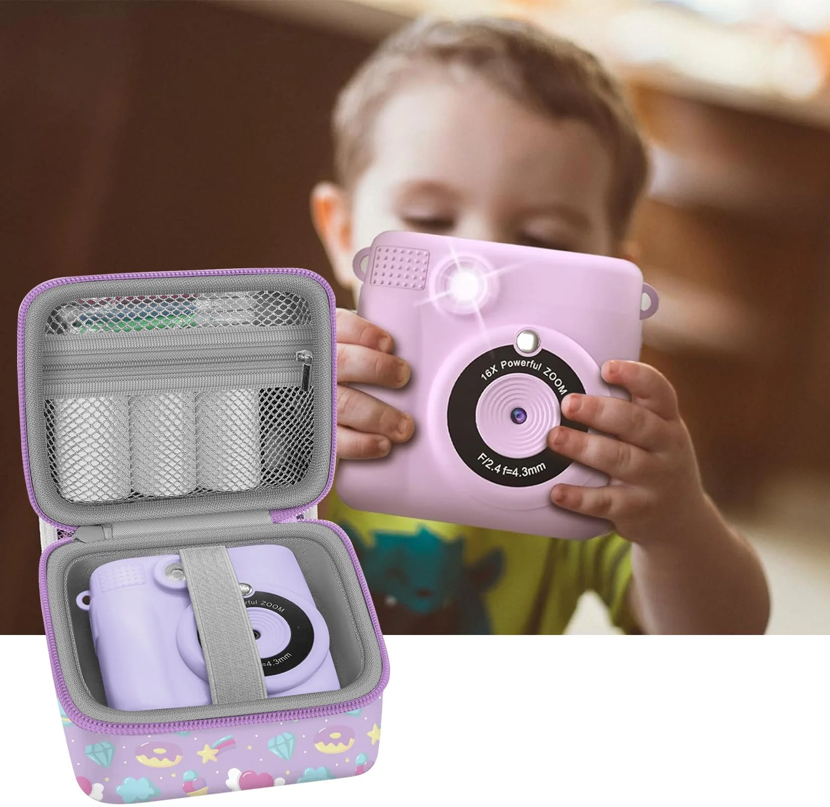 Leayjeen Kids Camera Case Compatible with ESOXOFFORE/Dylanto/GKTZ/HiMont/CAMCLID Kids Camera Instant Print for Holiday Gifts and Birthday Gifts for Kids 3-12 Years Old - Pink Unicorn (Case Only) Purple - Image 6