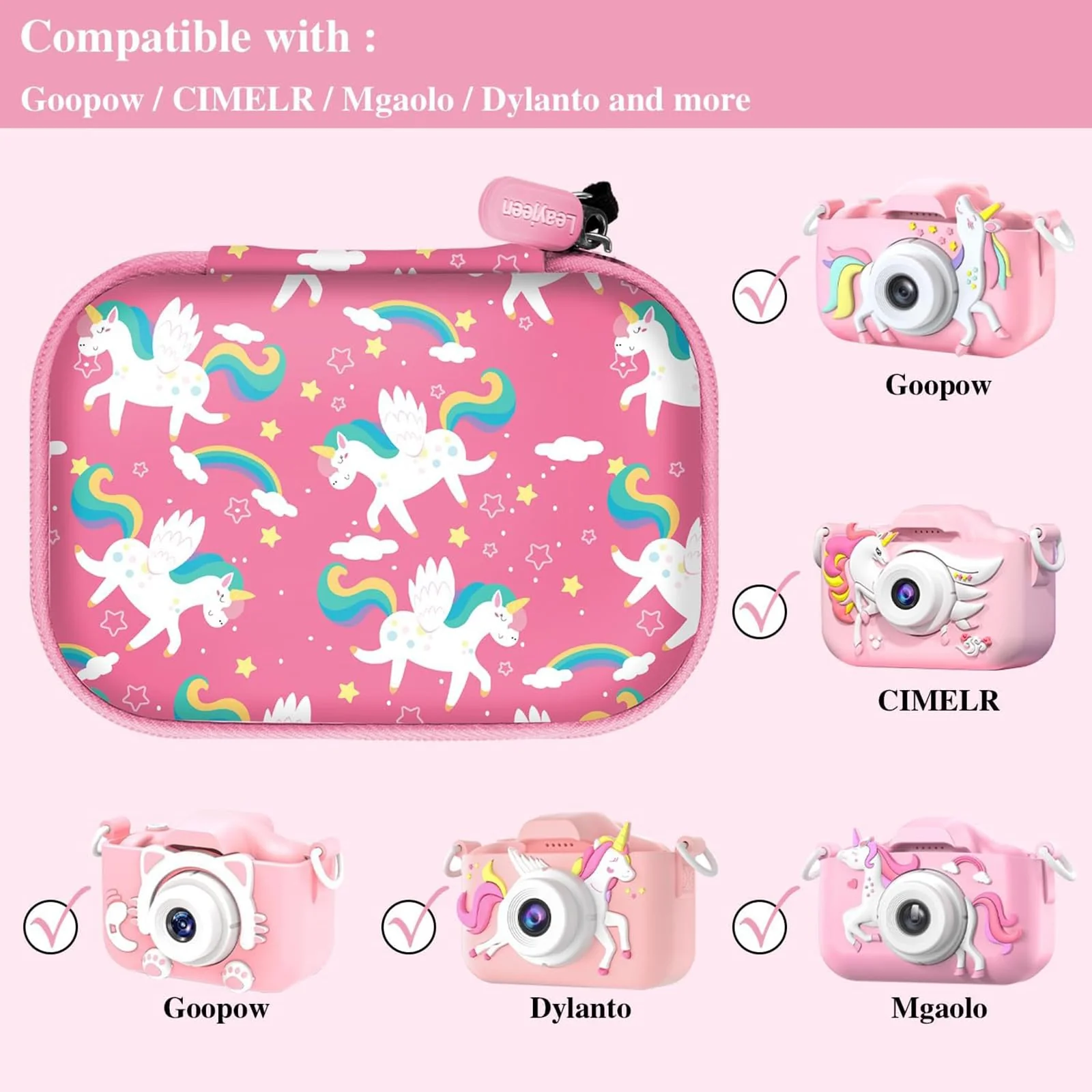 Leayjeen Kids Camera Case Compatible with Goopow/Mgaolo/CIMELR/Seckton/OZMI/Dylanto Kids Camera Toys and Children Digital VideoCamera,Best Birthday Festival Gift-Pink Unicorn(Case Only) Pink Unicorn - Image 3