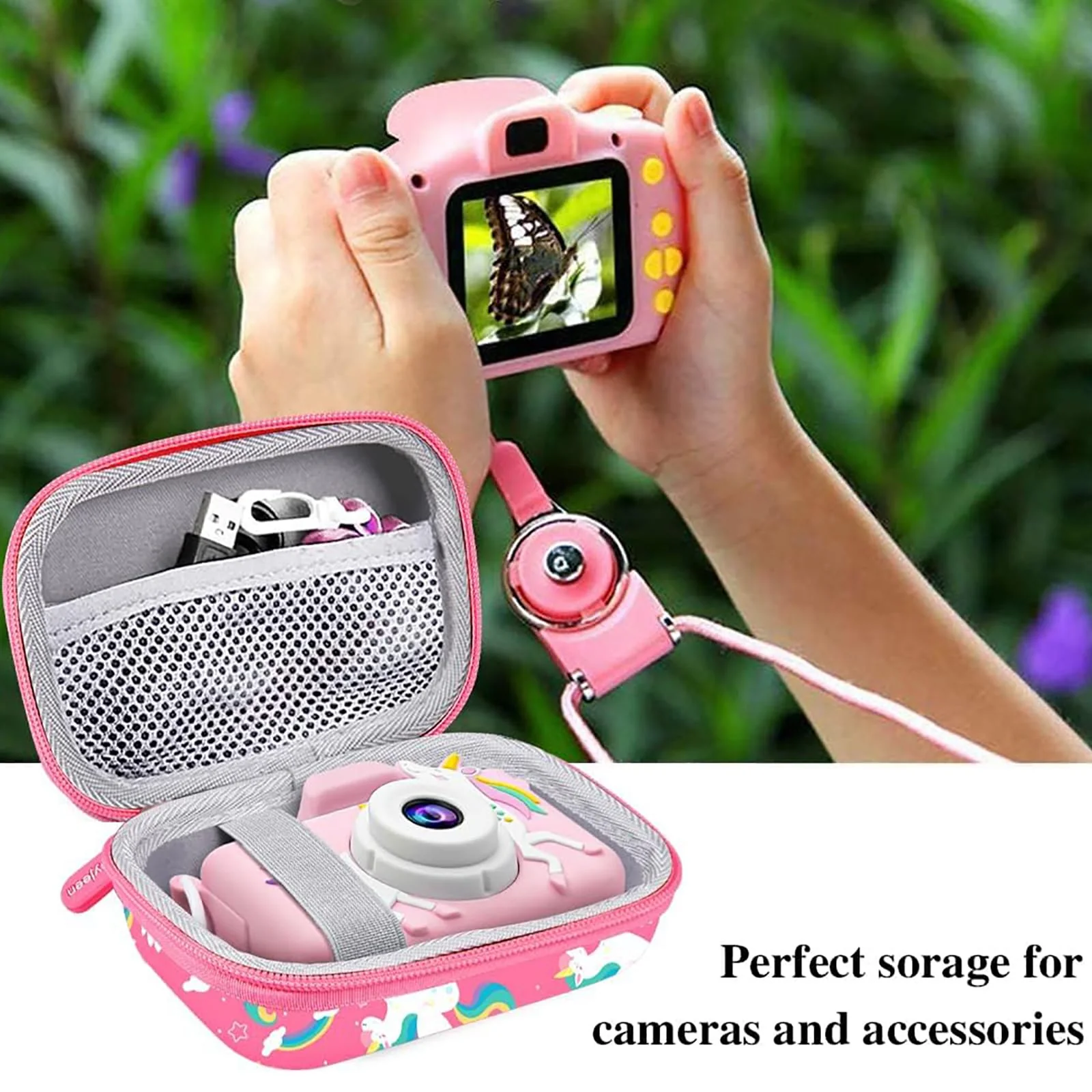 Leayjeen Kids Camera Case Compatible with Goopow/Mgaolo/CIMELR/Seckton/OZMI/Dylanto Kids Camera Toys and Children Digital VideoCamera,Best Birthday Festival Gift-Pink Unicorn(Case Only) Pink Unicorn - Image 7