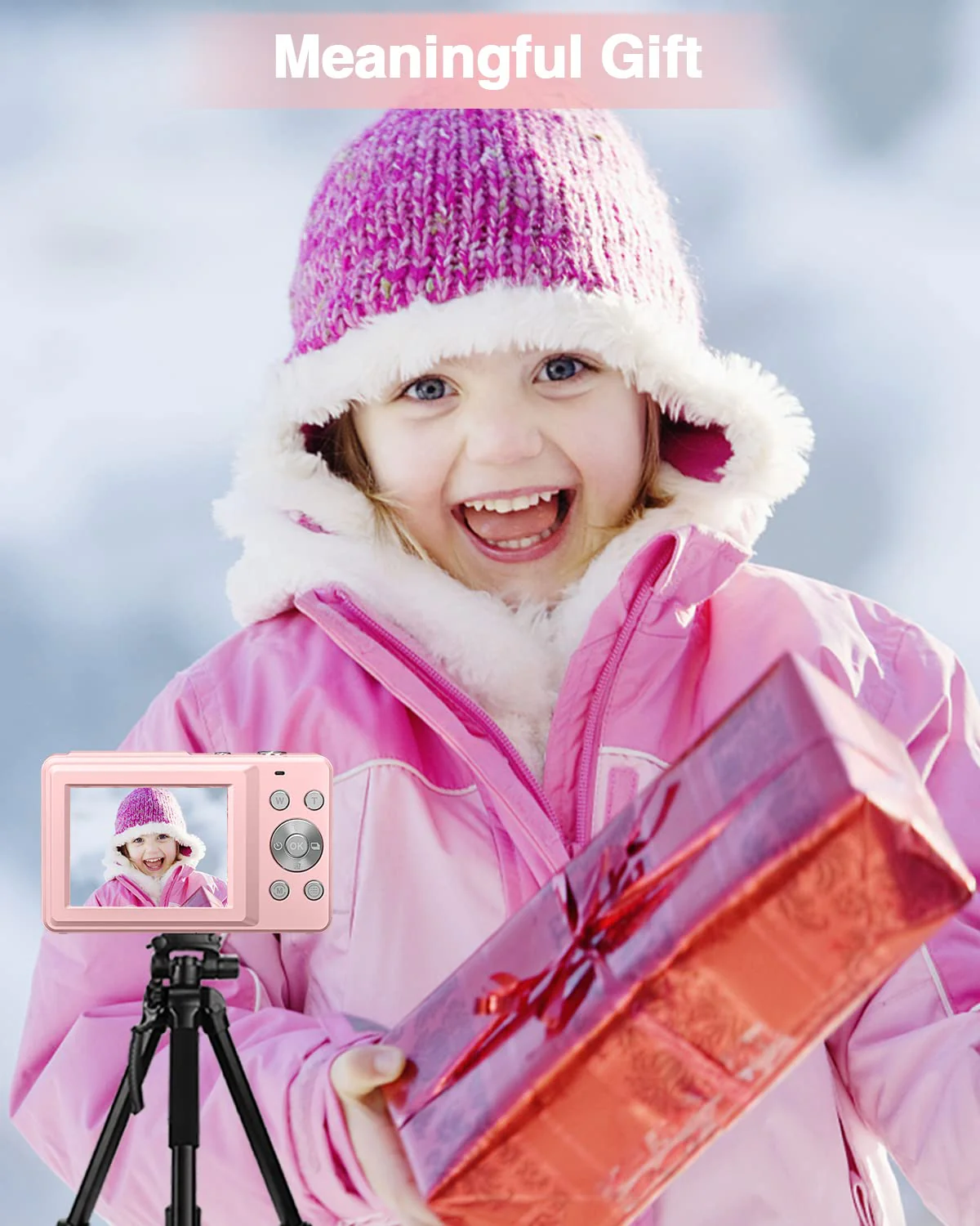 Lecran Digital Camera, FHD 1080P Kids Camera with 32GB Card, 2 Batteries, Lanyard, 16X Zoom Anti Shake, 44MP Compact Portable Small Point Shoot Camera Gift for Kid Student Children Teen Girl Boy(Pink) Pink - Image 5