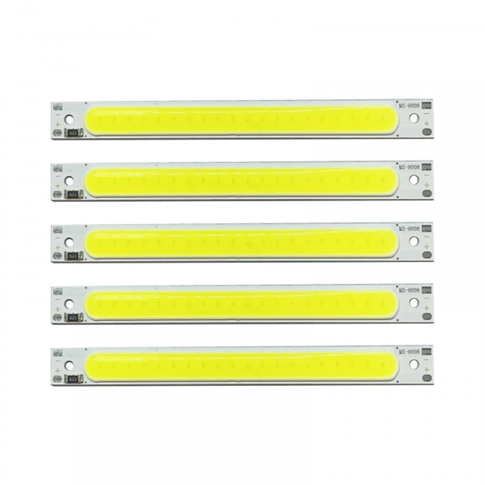 LED COB Light Board, Pack of 5 DC 5 V 3 W Long Strip LED Chip Light Board White Light 600 mA 400 lm 6500 K for USB Touch Dimmer