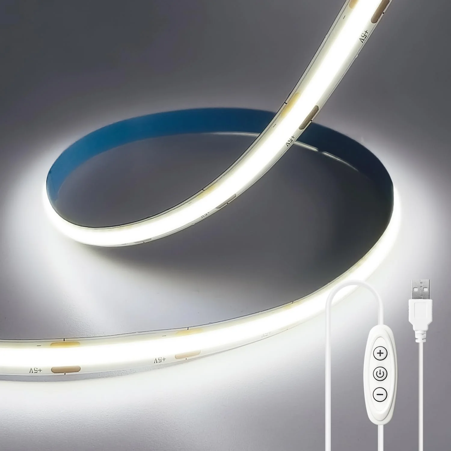Led Strip Light 5V USB 6.56ft/2m 6000k White COB Led Tape Light 640LEDs CRI93+ Super Bright Dimmable Flexible Led Lights for TV Backlight, Mirror, Kitchen, Cabinets, Bedroom Decor