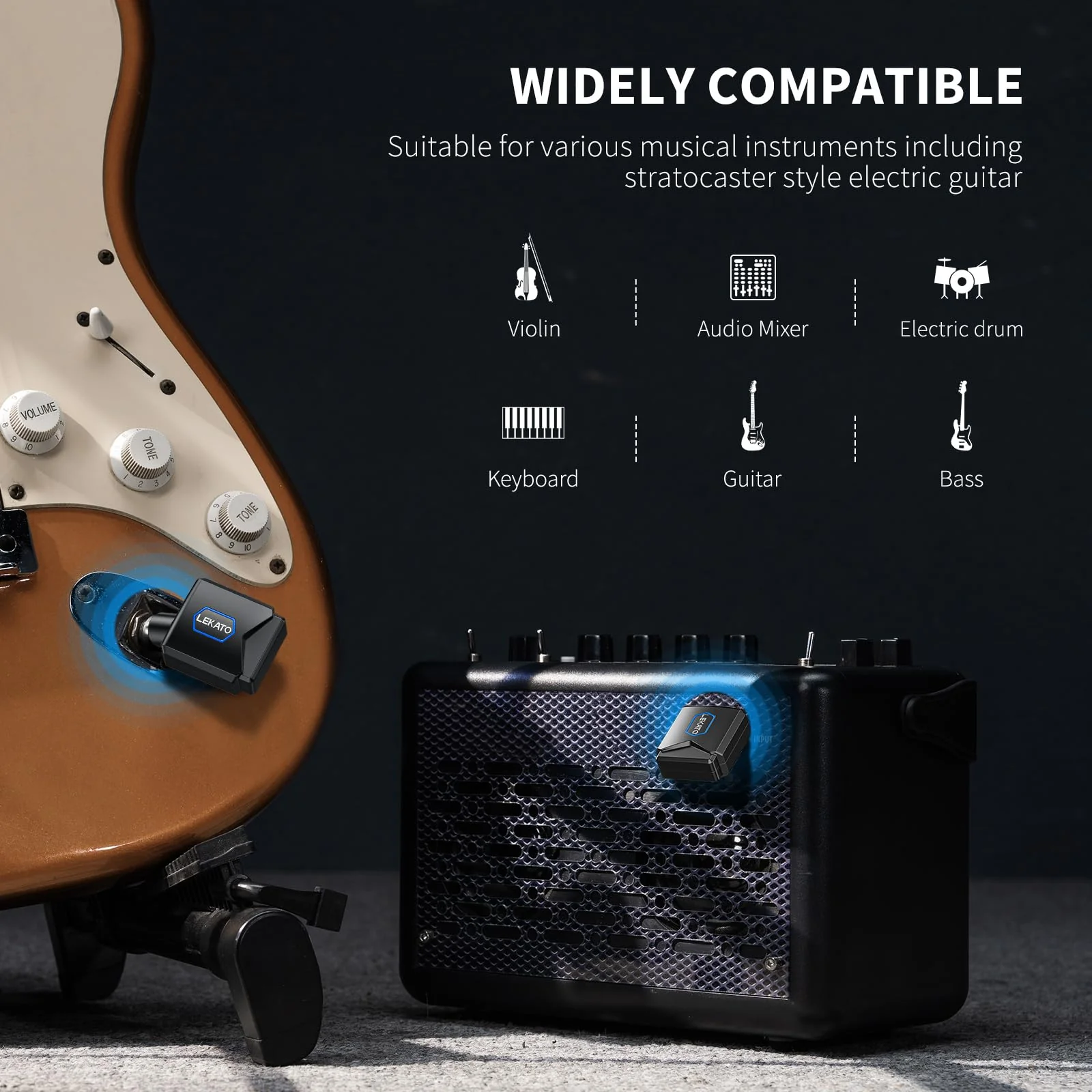 LEKATO 5.8G Wireless Guitar System Upgraded with Charging Box, Wireless Guitar Transmitter Receiver High Fidelity Sound 4 Channels Audio System for Electric Guitar Bass - Image 3