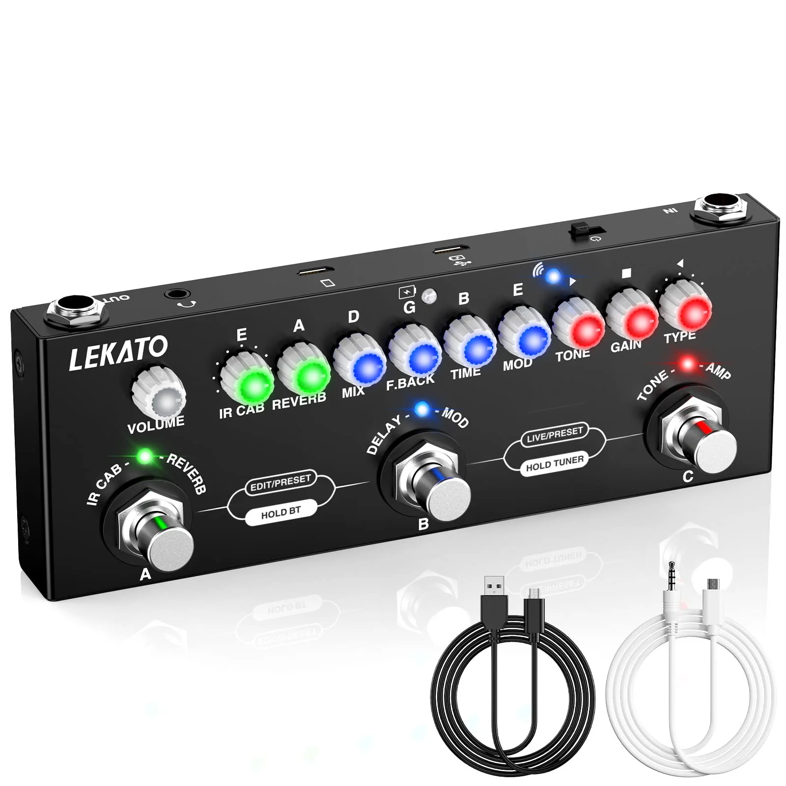 LEKATO Multi Effects Guitar Pedal, with IR Loading 9 AMP Models, Delay Reverb Distortion Overdrive Pedal, Rechargable Electric Guitar Effects Multi Pedal Support Recording,Bluetooth 5.0 For Electric Guitar
