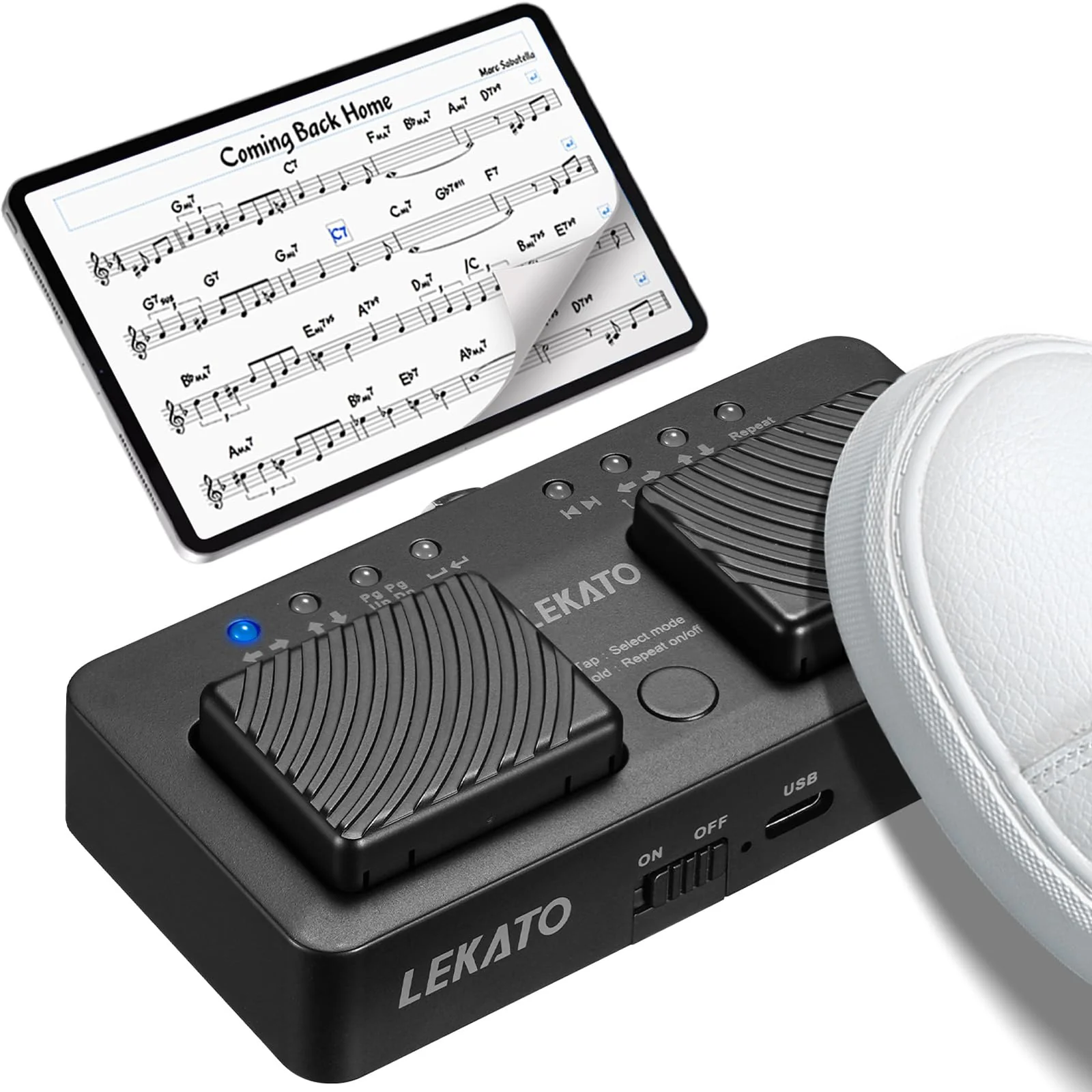 LEKATO Wireless Bluetooth Page Turner,Page Turner Pedal Ipad Rechargeable Page Turner Foot Pedal Page Turner Music Page Turner Portable Page Turner Pedal for Tablets, iPads, Phones