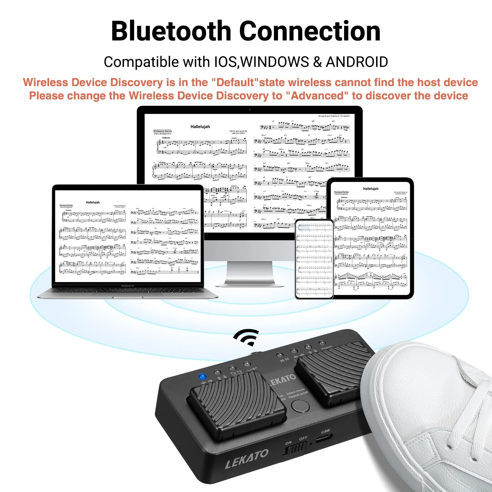 LEKATO Wireless Bluetooth Page Turner,Page Turner Pedal Ipad Rechargeable Page Turner Foot Pedal Page Turner Music Page Turner Portable Page Turner Pedal for Tablets, iPads, Phones - Image 3