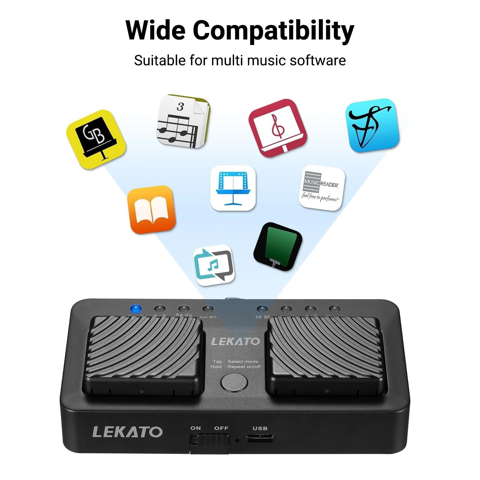 LEKATO Wireless Bluetooth Page Turner,Page Turner Pedal Ipad Rechargeable Page Turner Foot Pedal Page Turner Music Page Turner Portable Page Turner Pedal for Tablets, iPads, Phones - Image 4