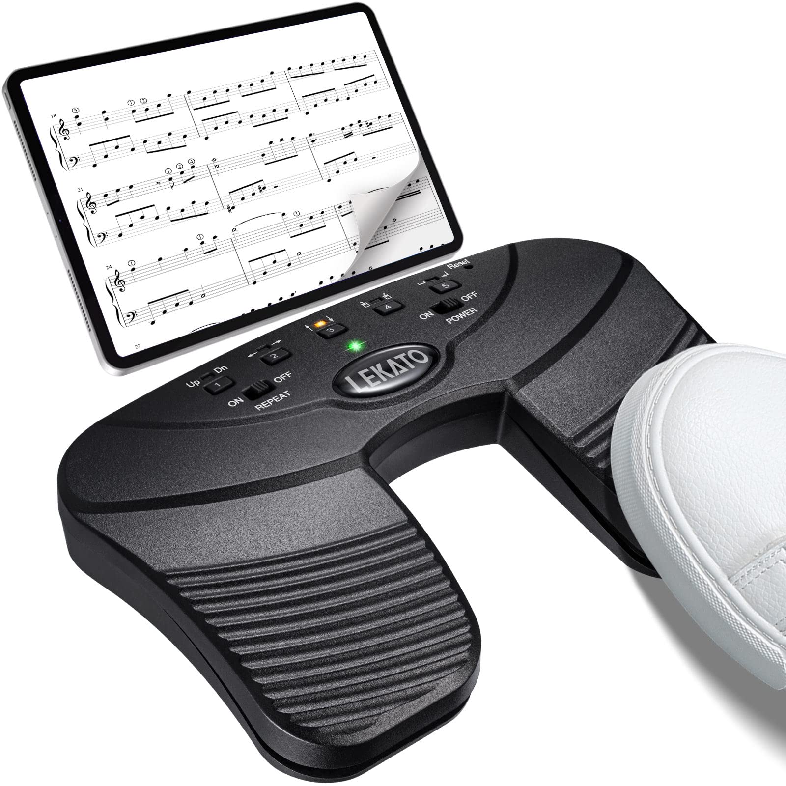 LEKATO Wireless Bluetooth Page Turner Pedal Music Page Turner Pedal for Ipad,Tablets Android IOS Phones Rechargeable Foot Pedal Silent Page Turner Ipad for Hands-Free BC-1857