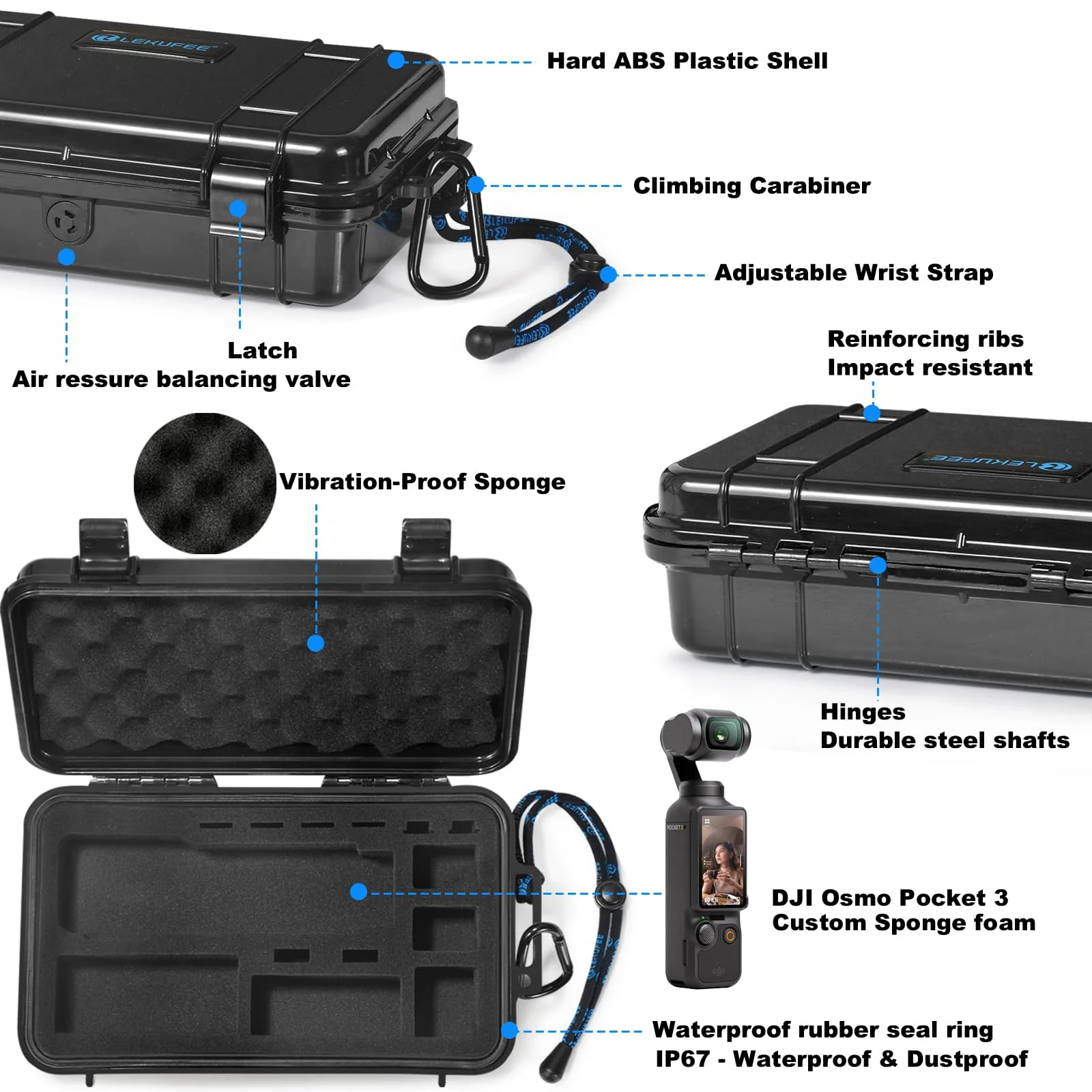 Lekufee Travel Waterproof Hard Case Compatible with DJI Osmo Pocket 3/Creator Combo/Power Expansion Combo/DJI Pocket 3 Video Camera/Vlogging Camera and Accessories(Case & Bag Only) - Image 3