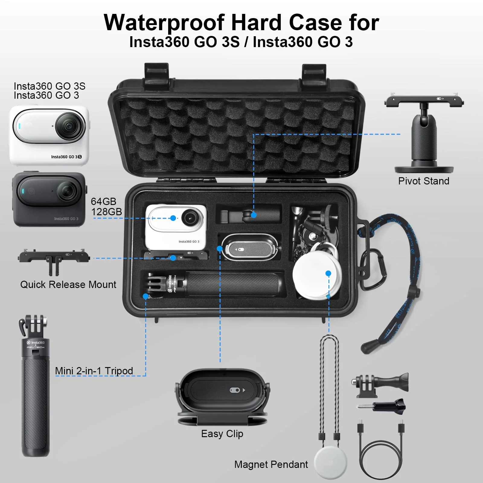 Lekufee Travel Waterproof Hard Case Compatible with Insta360 GO 3S/Insta360 GO 3 Action Camera/Vlogging Camera and Accessories(Case Only) - Image 2