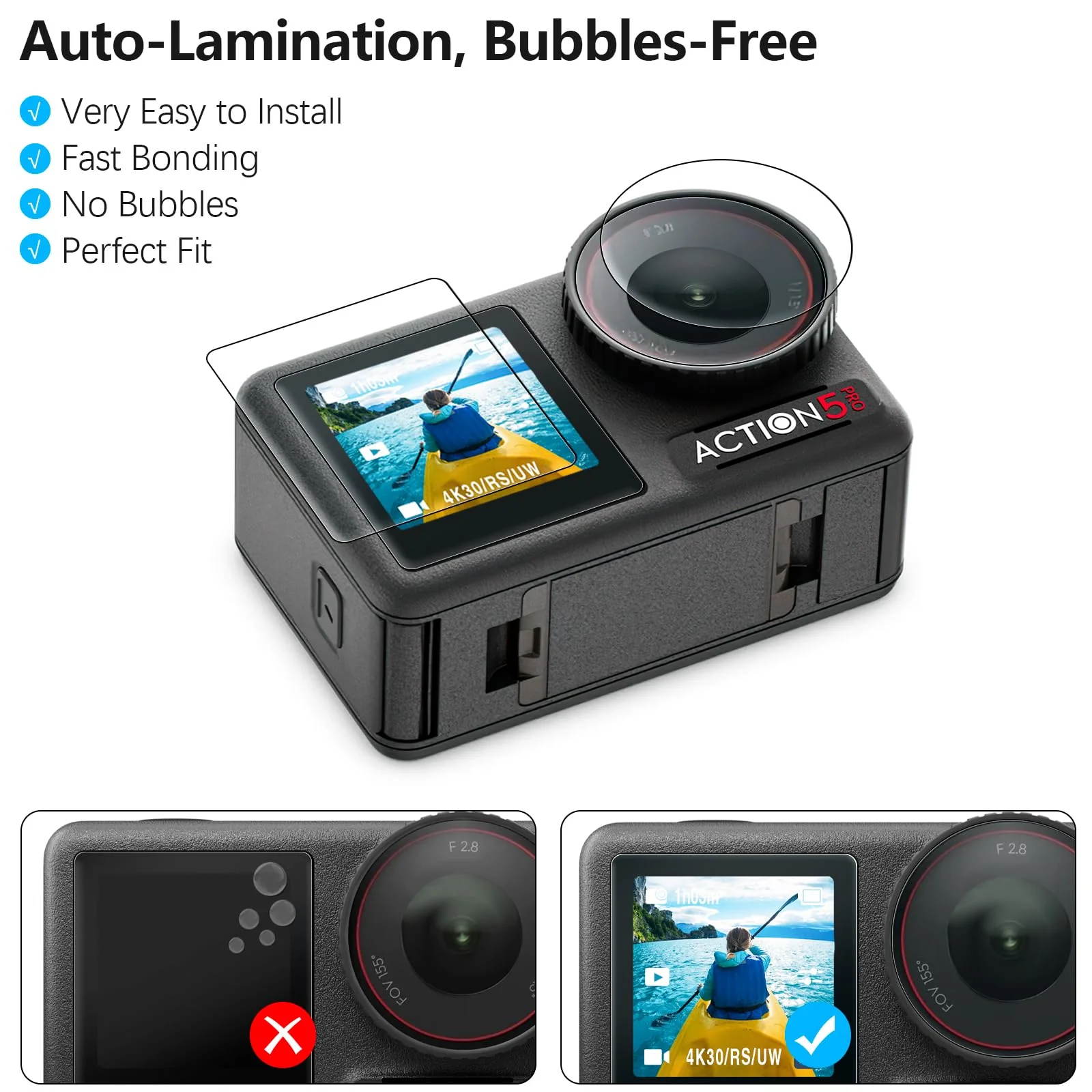 Lens Screen Protector Comatible with DJI Osmo Action 5 Pro (2 Sets), Action5 Pro Accessories Tempered Glass Protector OLED Display, Ultra HD, 9H Hardness, Scratch Resistant, Bubble-Free - Image 3