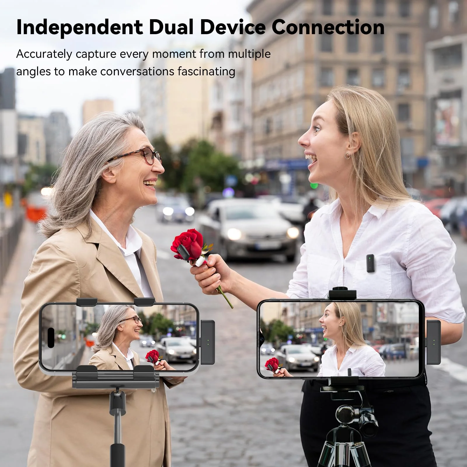 LEVN Wireless Lavalier Microphone, Microphone for iPhone (2 TX + 2 RX + Charging Case), Mini Mic with Noise Cancellation, 20H Battery, 200ft, Wireless Microphone for iPhone 15/14/13, Android - Image 3