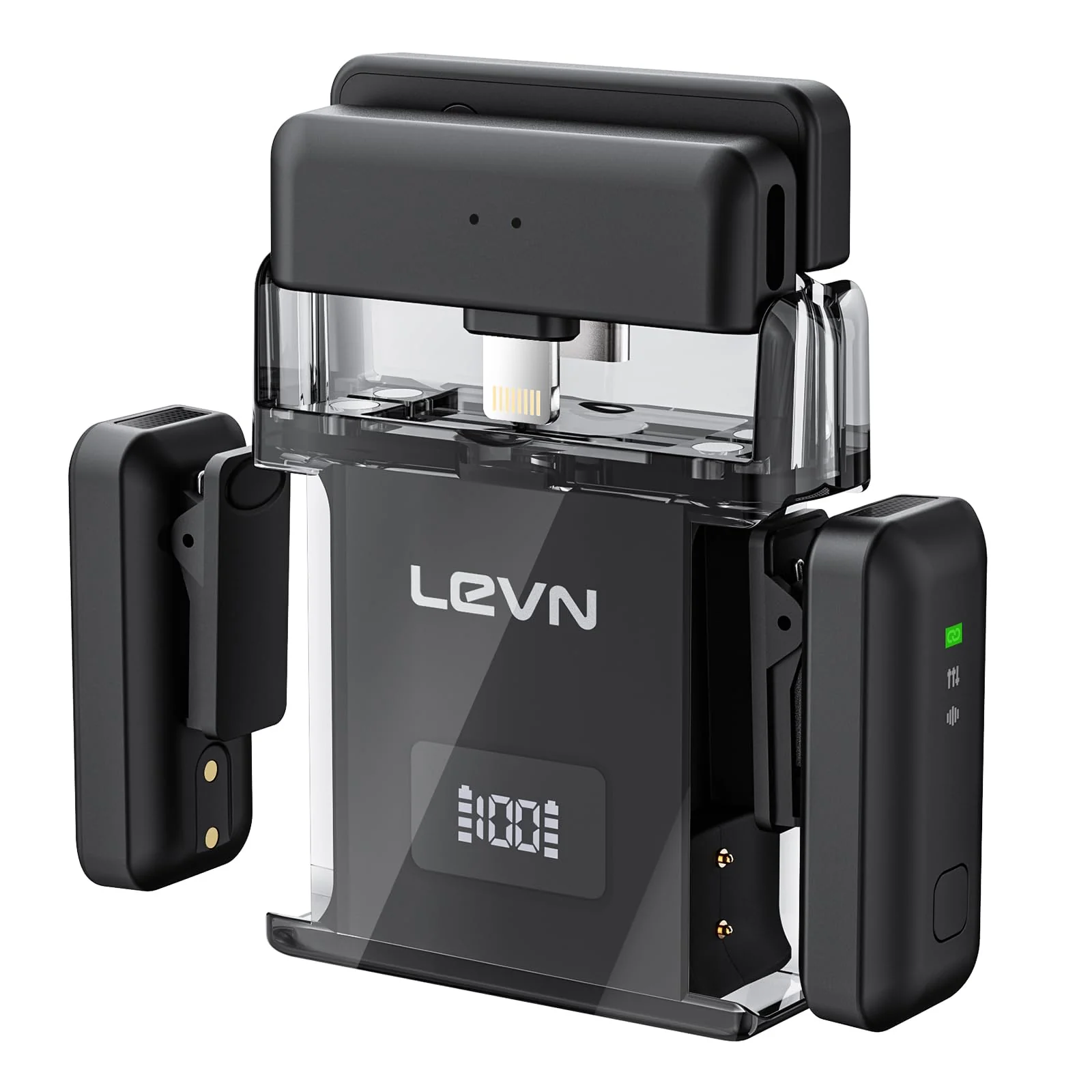 LEVN Wireless Lavalier Microphones, Microphone for iPhone (2 TX + 2 RX + Charging Case), Mini Mic with Noise Cancellation, 20H Battery, 200ft, Wireless Microphone for iPhone 15/14/13, Android