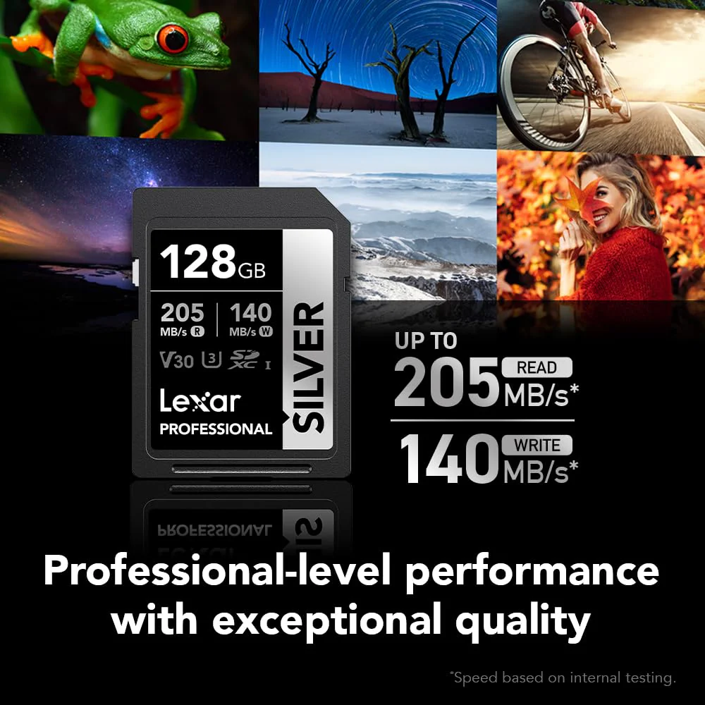Lexar 128GB Professional Silver SDXC Memory Card, UHS-I, C10, U3, V30, 4K Video, Up to 205/140 MB/s Read/Write, for Professional Photographer, Videographer, Enthusiast (LSDSILV128G-BNNNU) - Image 2