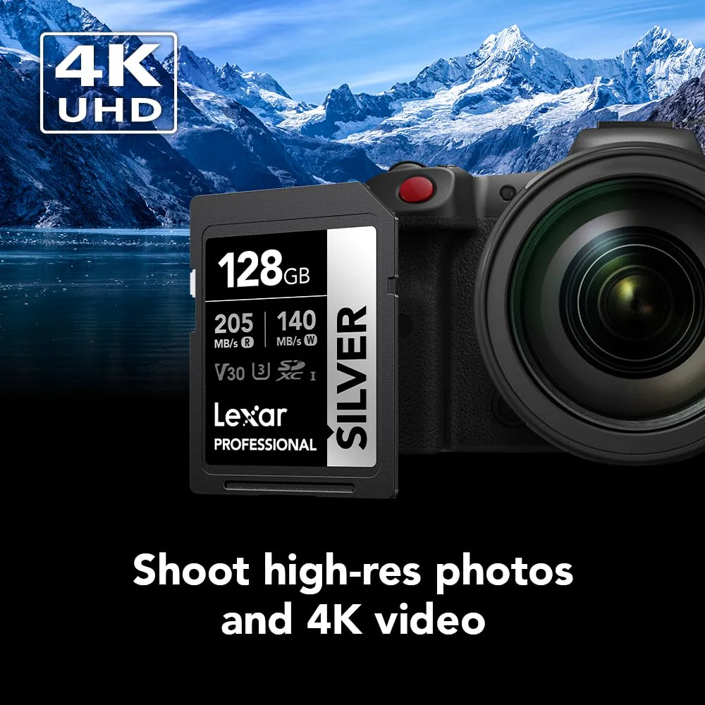 Lexar 128GB Professional Silver SDXC Memory Card, UHS-I, C10, U3, V30, 4K Video, Up to 205/140 MB/s Read/Write, for Professional Photographer, Videographer, Enthusiast (LSDSILV128G-BNNNU) - Image 3