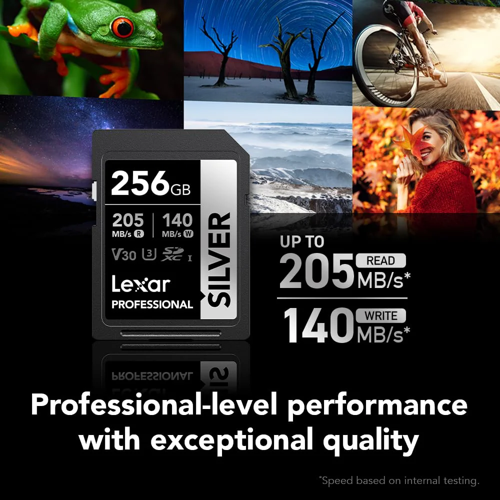Lexar 256GB Professional Silver SDXC Memory Card, UHS-I, C10, U3, V30, 4K Video, Up to 205/140 MB/s Read/Write, for Professional Photographer, Videographer, Enthusiast (LSDSILV256G-BNNNU) - Image 2