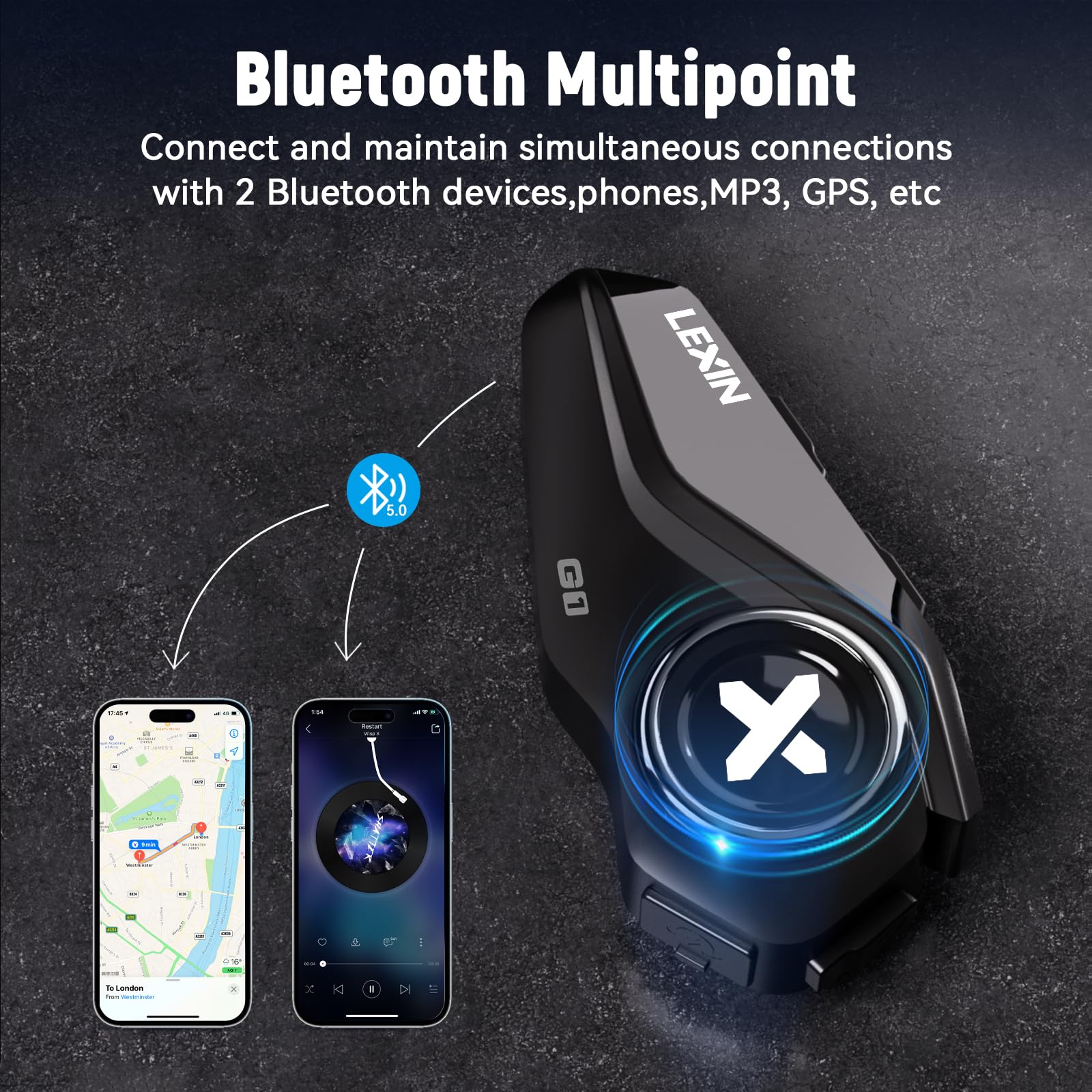 LEXIN G1 Motorcycle Bluetooth Headset, Waterproof Helmet Headphones with 2 Types Microphones, Hands-Free Call/Music/GPS, 6 Shells/USB-C Fast Charging/Noise Cancelling, Compatible with ATVs/Dirt Bike - Image 3