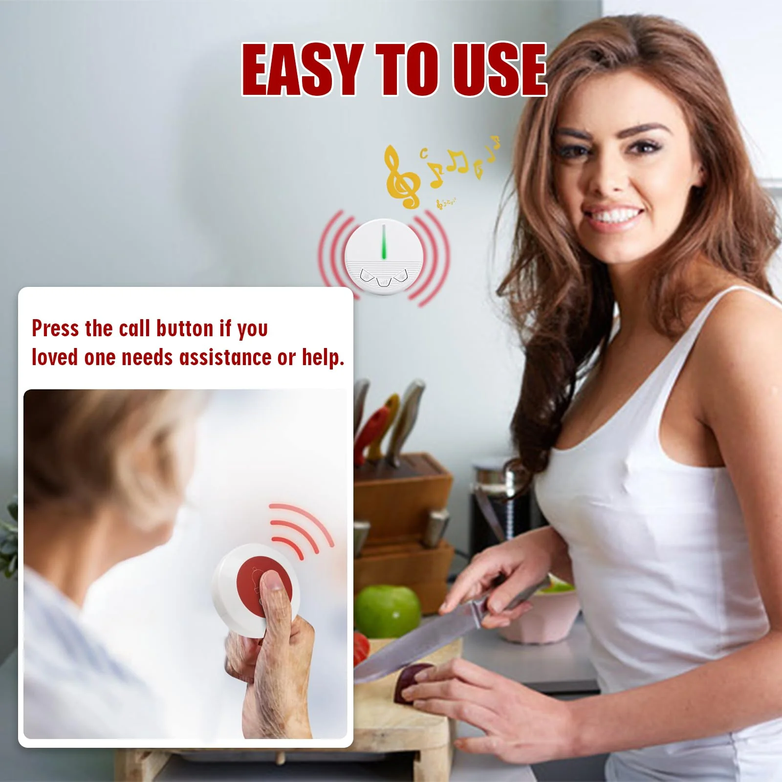 Life Alert Systems for Seniors Caregiver Pager Call Button SOS Button Alert Button for Seniors Elderly at Home 1 Plugin Receiver 1 Waterproof Transmitter 1 Watch Button KCPM+KHG1+KSW-1+1+1 - Image 2