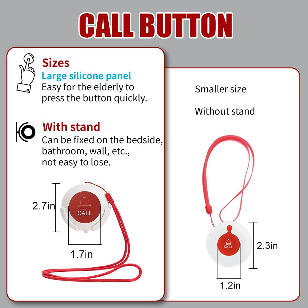 Life Alert Systems for Seniors Caregiver Pager Call Button SOS Button Alert Button for Seniors Elderly at Home 1 Plugin Receiver 1 Waterproof Transmitter 1 Watch Button KCPM+KHG1+KSW-1+1+1 - Image 5