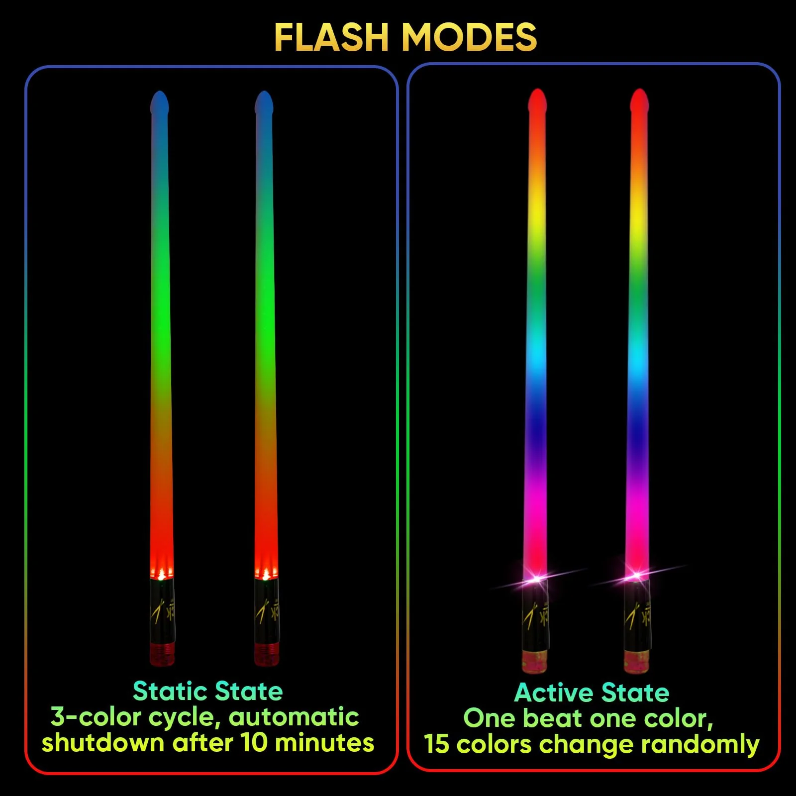 Light Up Drum Sticks Rechargeable 15 Color Changing Led Personalized Drumsticks for Adults Kids Drummer Gifts Drum Accessories 15-Color Glow Change - Image 3