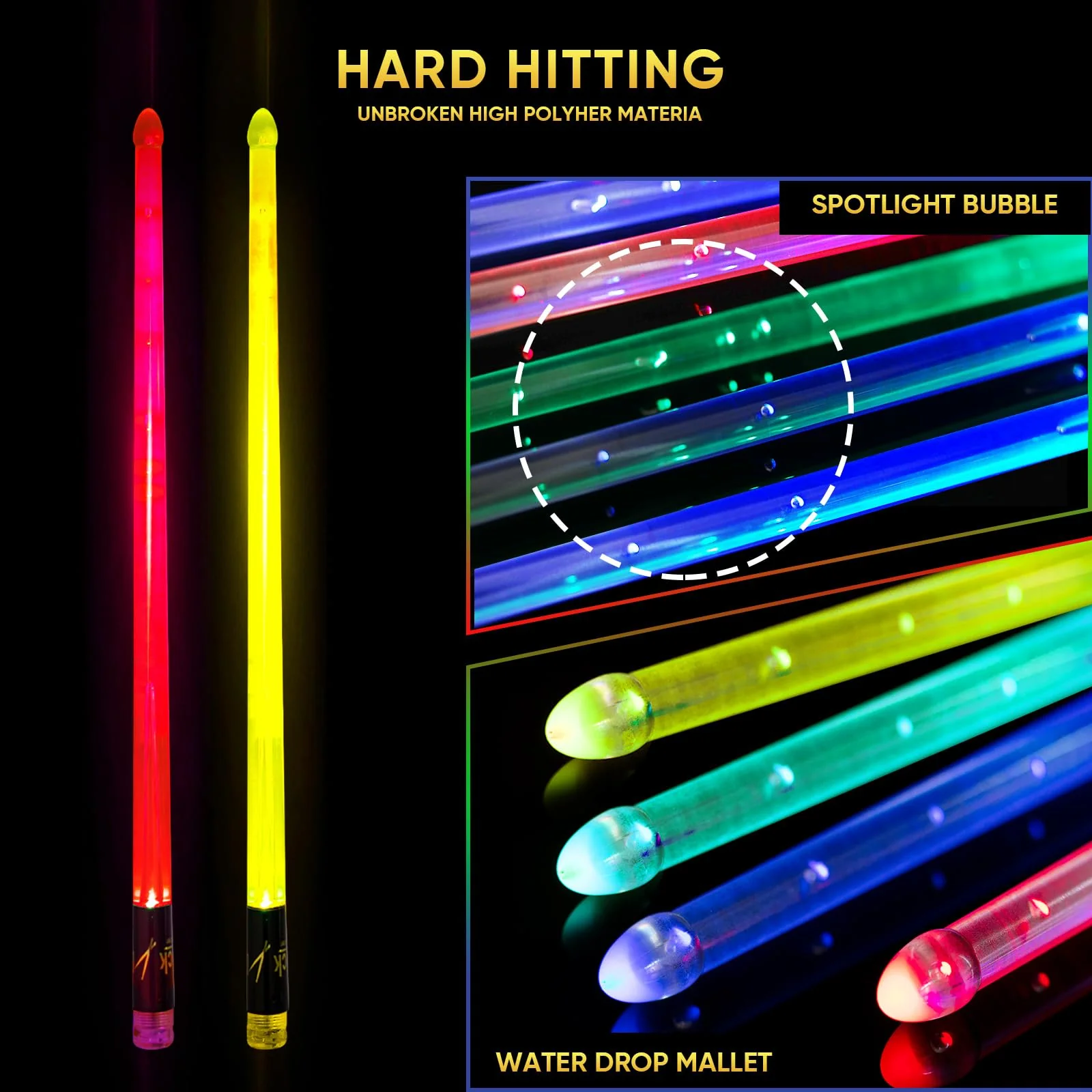 Light Up Drum Sticks Rechargeable 15 Color Changing Led Personalized Drumsticks for Adults Kids Drummer Gifts Drum Accessories 15-Color Glow Change - Image 4