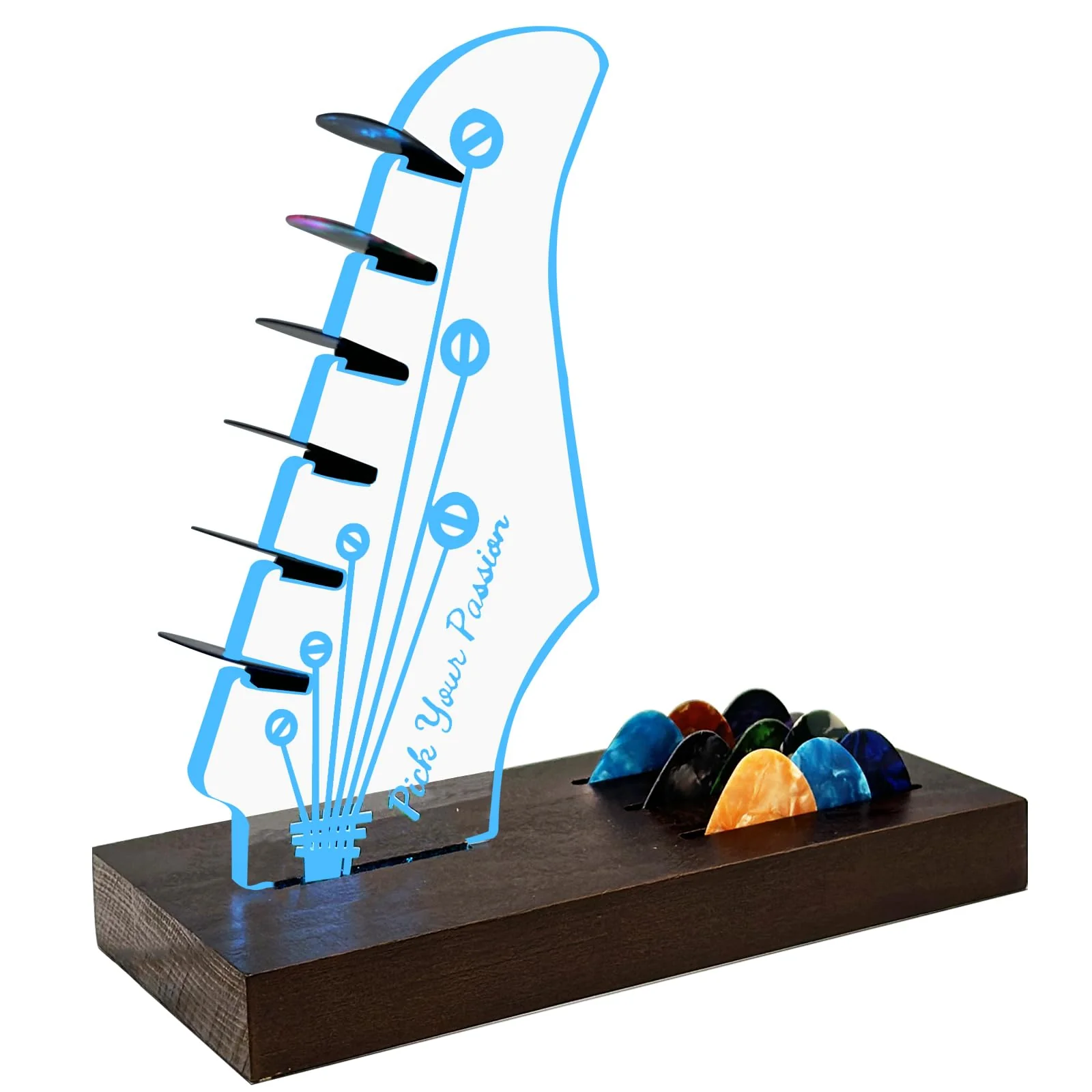 Light Up Guitar Pick Holder, Wooden Guitar Pick Holder for Picks Storage and Display, Music Gift for Men Guitar Music Lovers Players Guitarist, Guitar Accessories Guitar Pick Holder-1