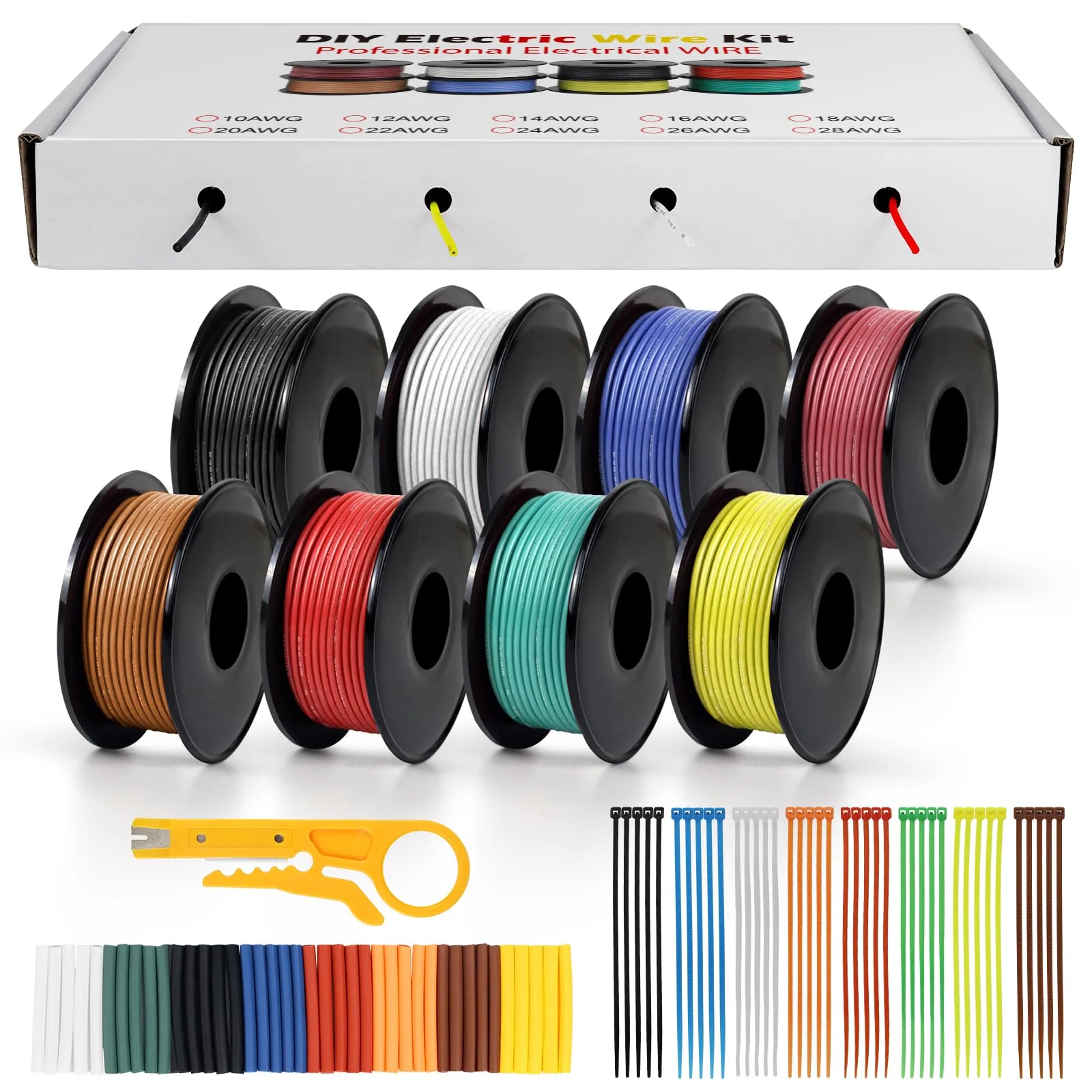 LightingWill 20 AWG 0.5 mm² Silicone Electric Cable Set in 8 Colours, 5 Metres per Roll Stranded Wire Cable, Flexible Tinned Copper Cable for DIY, Car, Home Installations and Power Cabling 5 Meter 20 AWG (0.5 mm²)