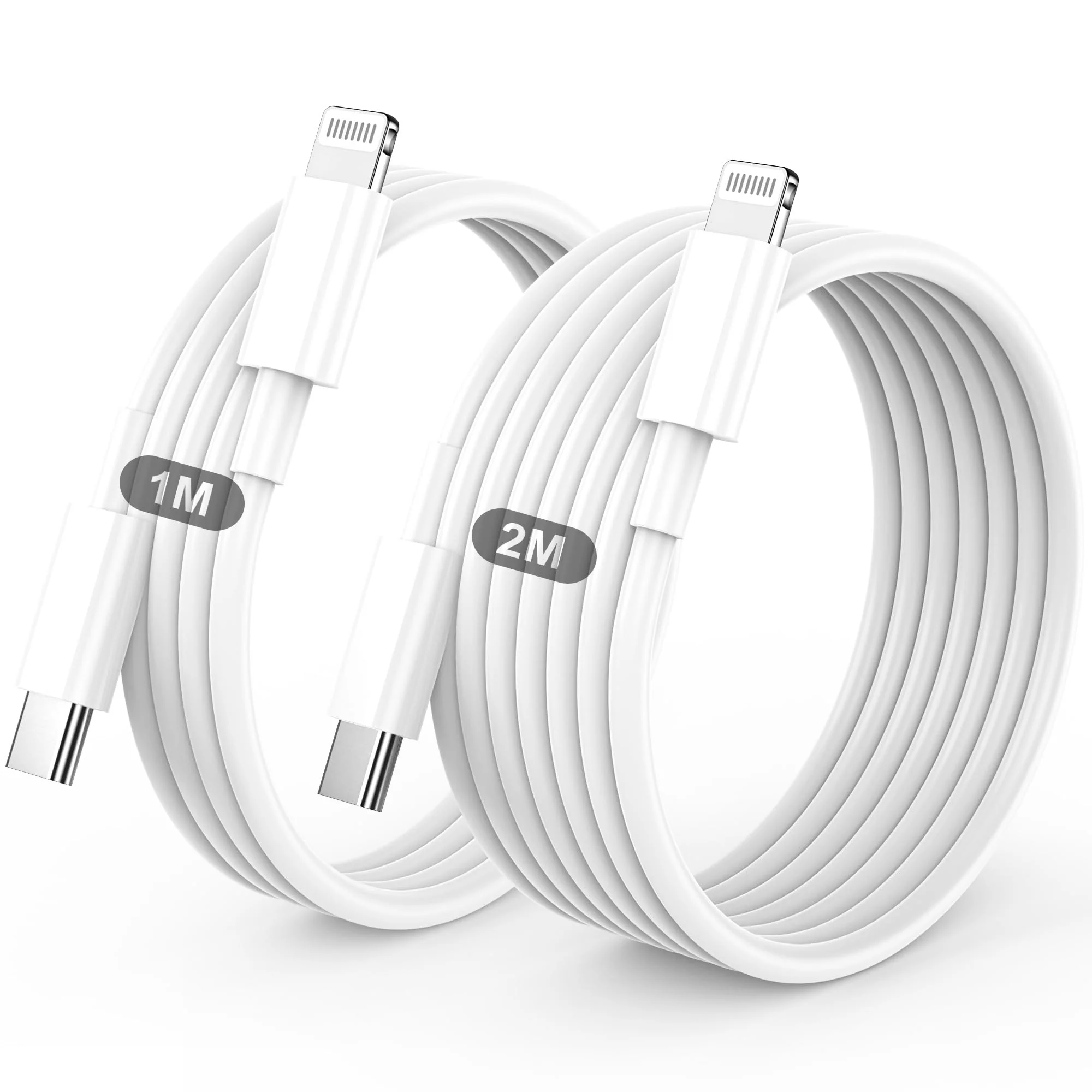 Lightning Cable USB C 2 Pack 1 M + 2 M for iPhone Charging Cable MFi Certified Original for Apple Fast Charging Cable for iPhone 14/13/12/11/Pro/Pro Max/Mini/XR/XS/XS Max/X/8/7/6/6s/Plus/iPad White