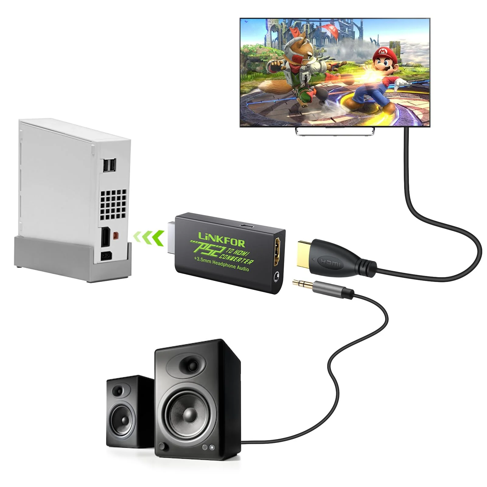 LiNKFOR PS2 to HDMI Converter for Playstation 2 PS2 to HDMI Adapter with 3.5mm Headphone Audio Jack for HDTV HDMI Monitor (PS2 to HDMI Converter) - Image 6