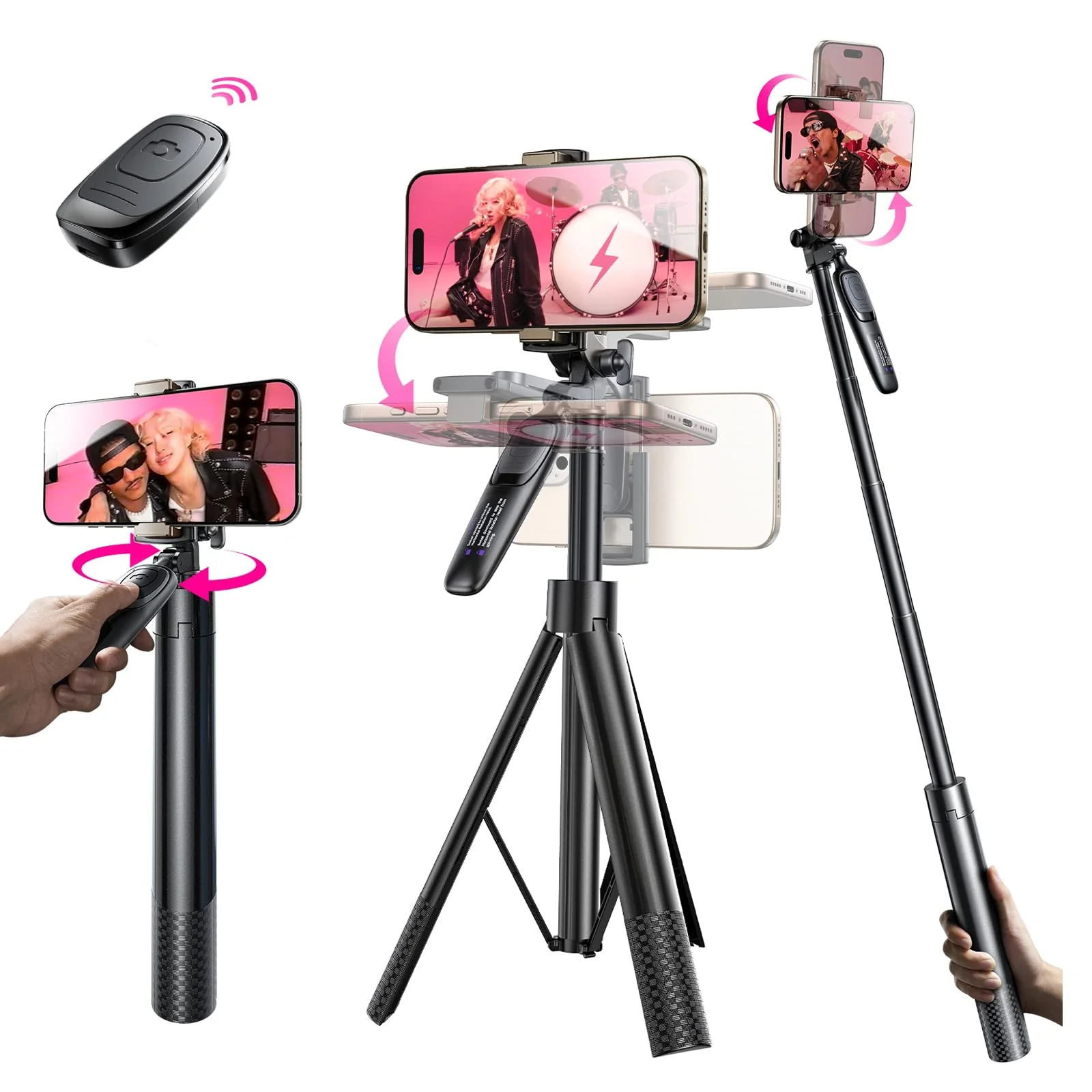 LISEN 67" Phone Selfie Stick Tripod, Lightest Integrated Tripod Stand with Wireless Remote for RedNote/Snapchat/Face Time/Content Creation/Photo, Compatible with iPhone 16 15 Pro Max Samsung Ultra S24