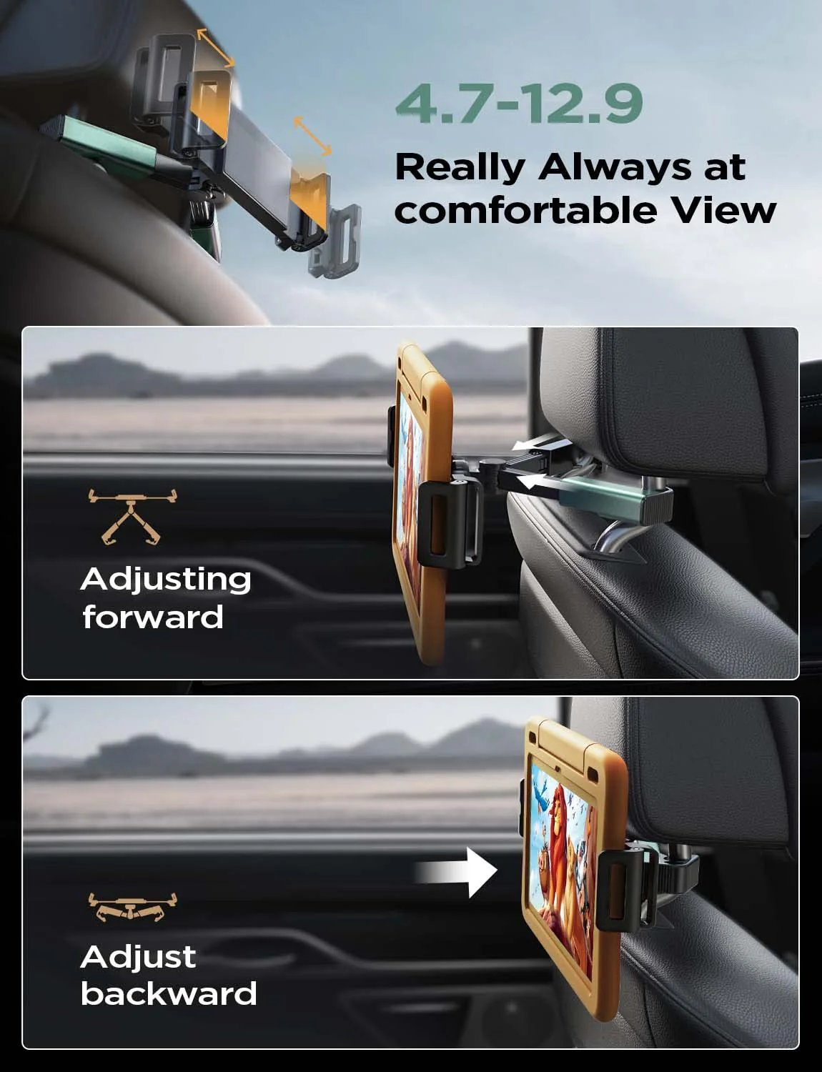 LISEN Tablet iPad Holder for Car Mount Headrest Must Have, iPad Car Holder Back Seat Travel Accessories Long Road Trip Essentials for Kids Green - Image 4