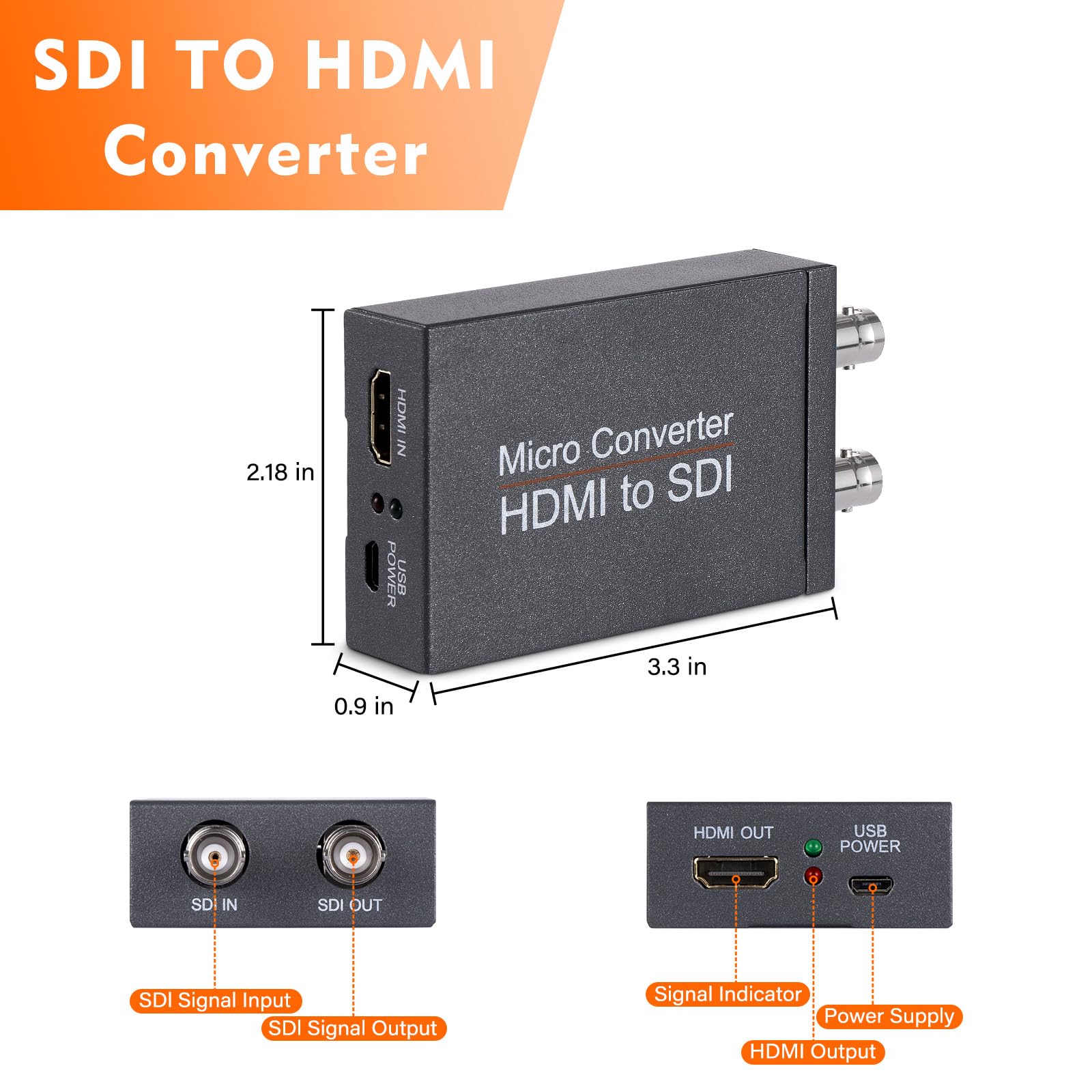 Little World HDMI to SDI Converter, HDMI to 3G-SDI/HD-SDI Micro Converter, Audio Embedder Support One HDMI in Two SDI Out, Auto Format Detection Extender for Camera CCTV - Image 3