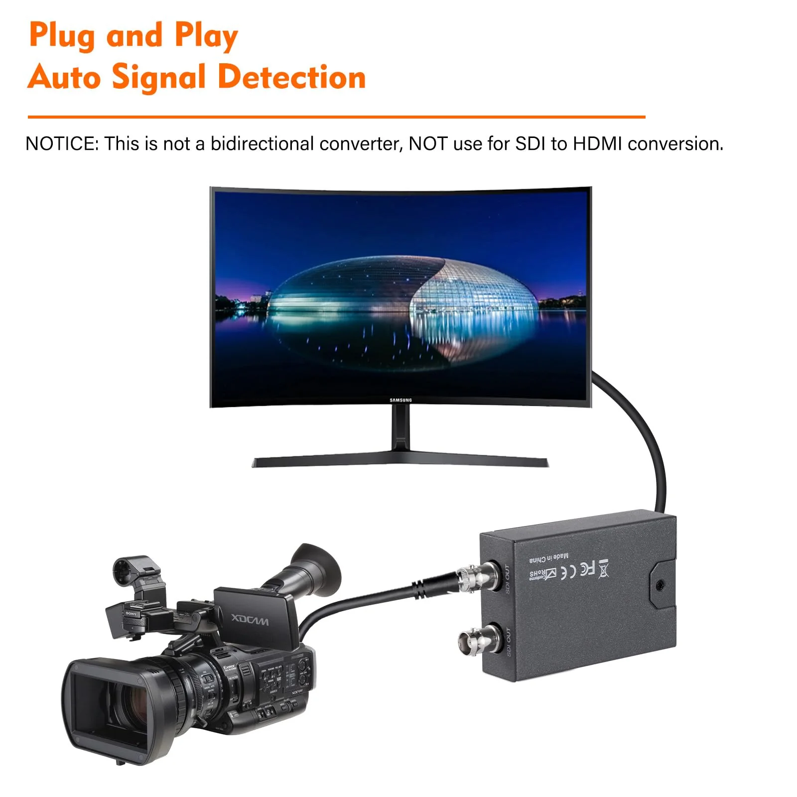 Little World HDMI to SDI Converter, HDMI to 3G-SDI/HD-SDI Micro Converter, Audio Embedder Support One HDMI in Two SDI Out, Auto Format Detection Extender for Camera CCTV - Image 6