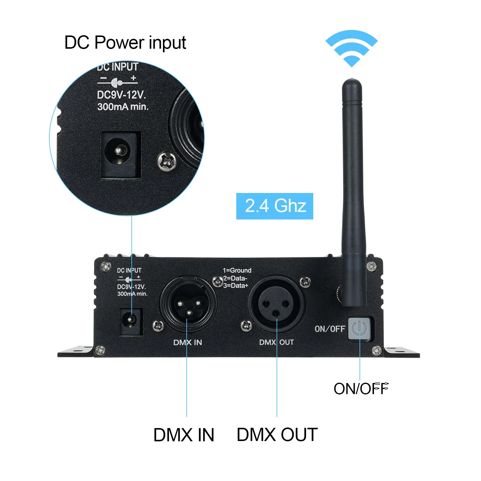 LIXADA DMX512 2.4G Wireless Controller Transmitter Receiver Adjustable Repeater Lighting Controller LCD Display Power 35 Groups ID Coding for Party DJ Show Club LED Stage Disco KTV Stage Light - Image 4