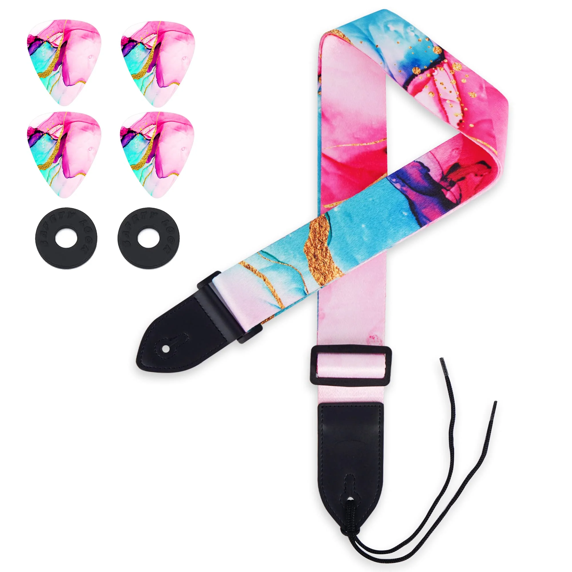 lizimandu Adjustable Guitar Strap Includes 2 Strap Locks & 4 Matching Picks 1 Pack 1-splash Ink2