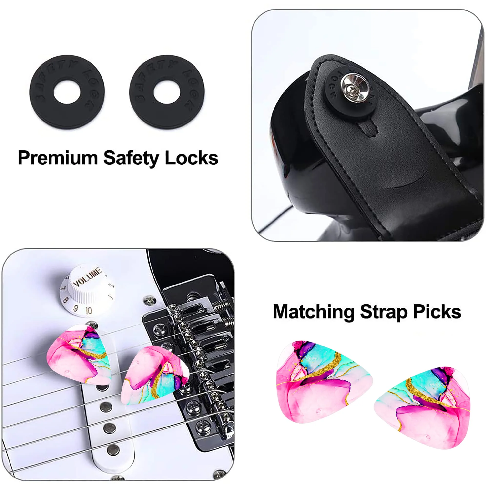 lizimandu Adjustable Guitar Strap Includes 2 Strap Locks & 4 Matching Picks 1 Pack 1-splash Ink2 - Image 4