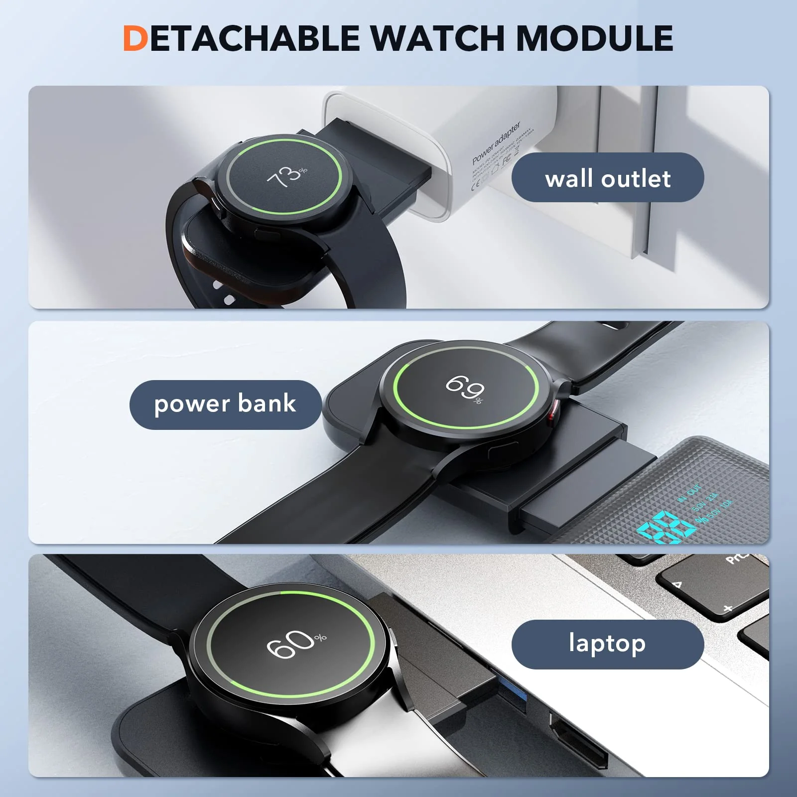LK Samsung Wireless Charger 3 in 1 Samsung Charging Station Galaxy Watch Charger Compatible for Samsung S24 Ultra Plus S23 S22 S21 Z Fold Flip 6/5/4/3, Galaxy Watch 7/6/5 Pro/4/3(Black) Black - Image 3