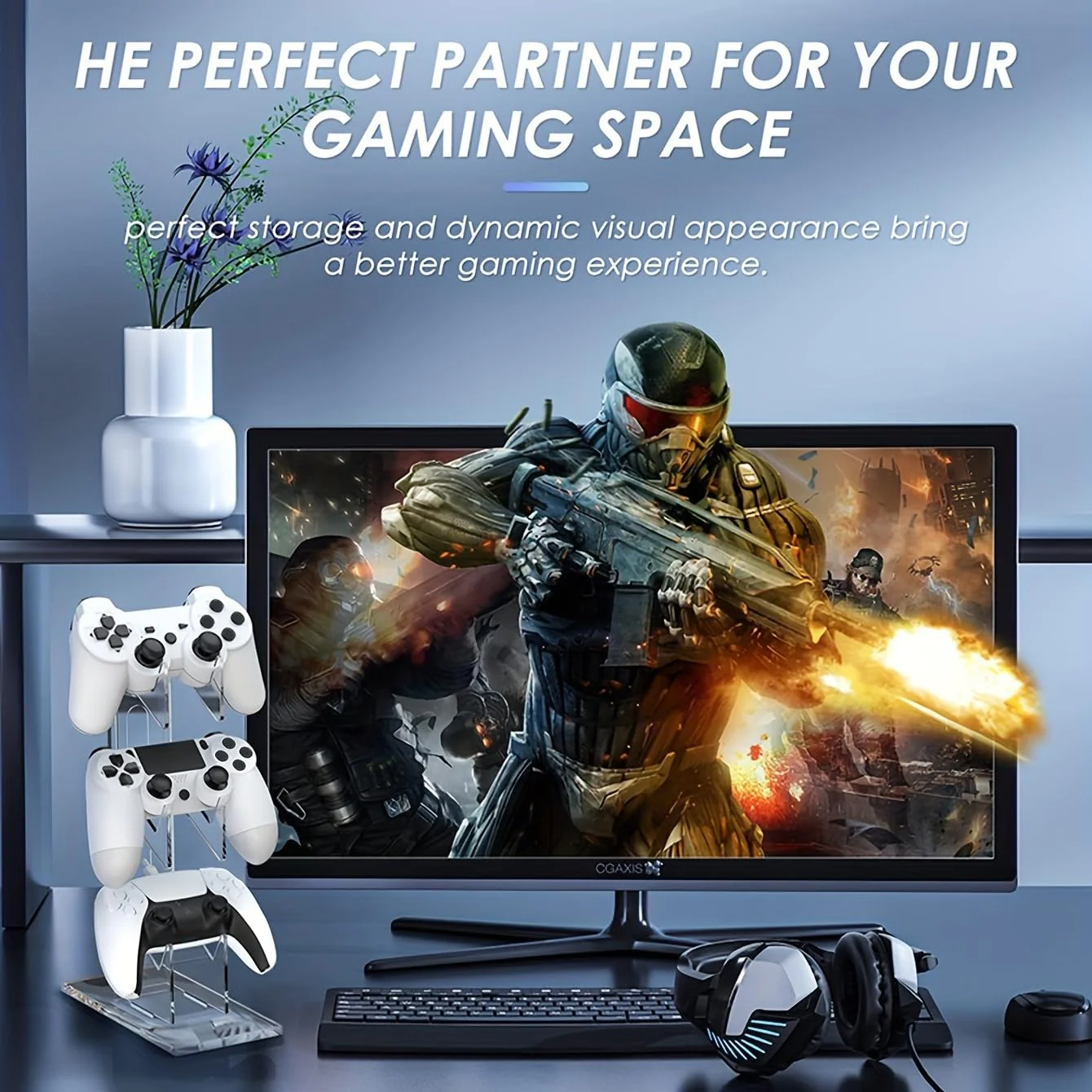 LO-L 【3 Tier】 Game Controller Holder Headset Stand 3 Tier Controller Holder and Headset Stand Compatible for PS4 PS5 Xbox Switch, Controller Stand Gaming Accessories. (3 Tier Black) A. 3 Tier Black - Image 4
