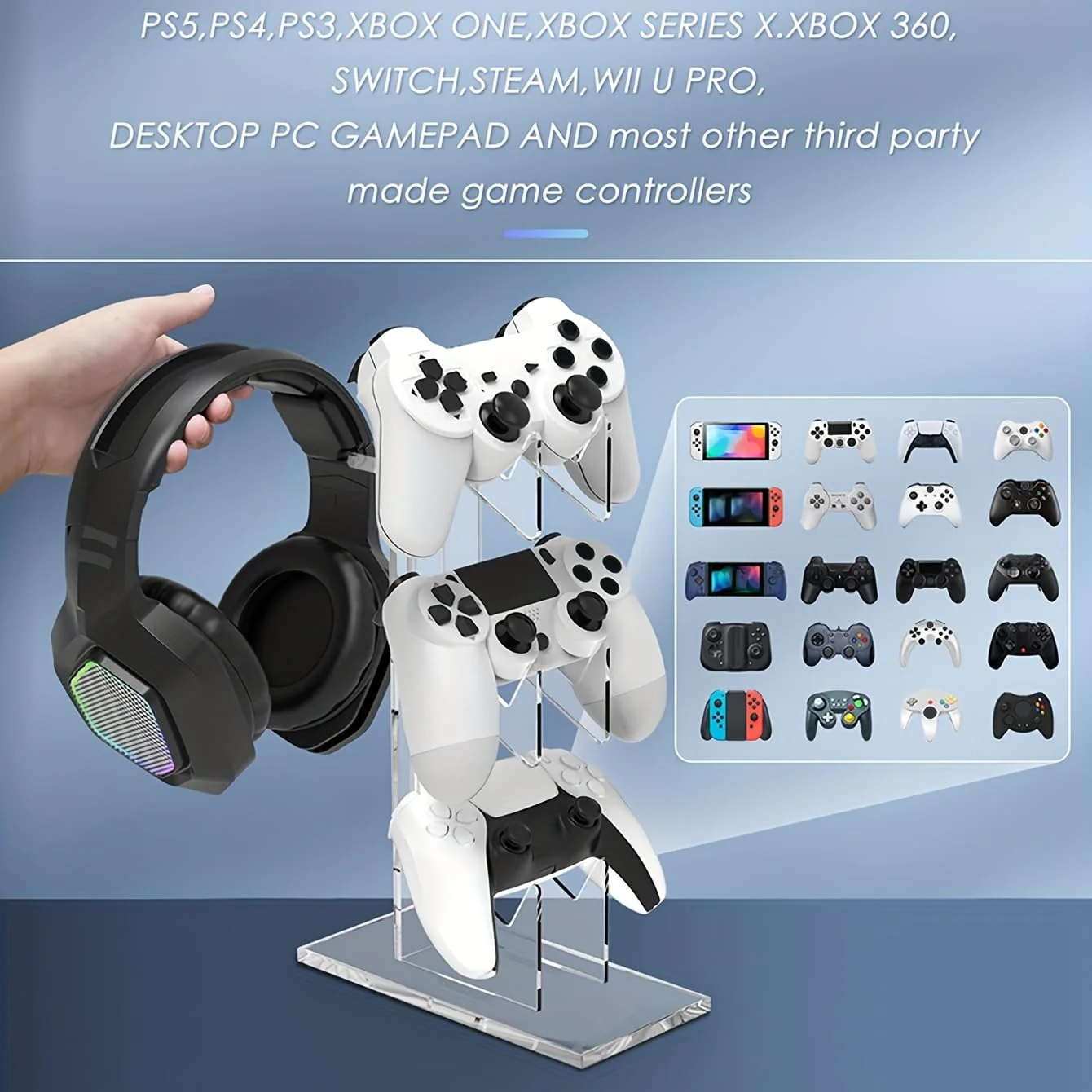 LO-L 【3 Tier】 Game Controller Holder Headset Stand 3 Tier Controller Holder and Headset Stand Compatible for PS4 PS5 Xbox Switch, Controller Stand Gaming Accessories. (3 Tier Black) A. 3 Tier Black - Image 5