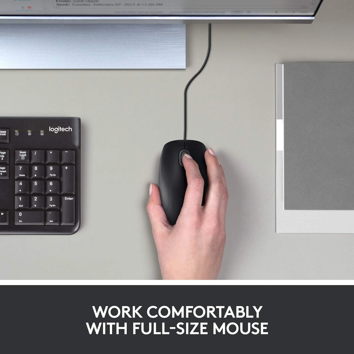 Logitech B100 Corded Mouse – Wired USB Mouse for Computers and laptops, for Right or Left Hand Use, Black Standard Packaging - Image 2