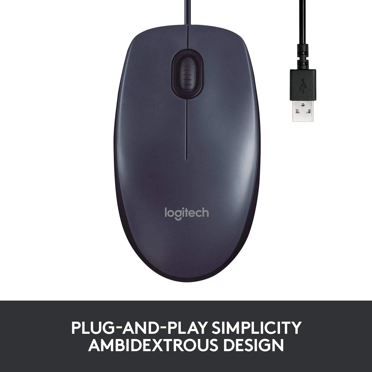 Logitech B100 Corded Mouse – Wired USB Mouse for Computers and laptops, for Right or Left Hand Use, Black Standard Packaging - Image 3