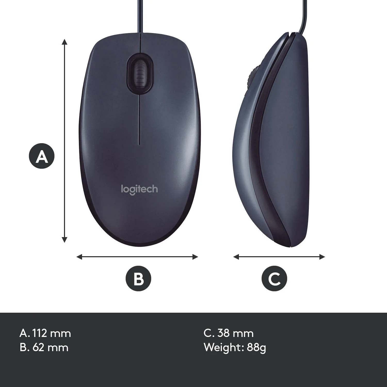 Logitech B100 Corded Mouse – Wired USB Mouse for Computers and laptops, for Right or Left Hand Use, Black Standard Packaging - Image 8