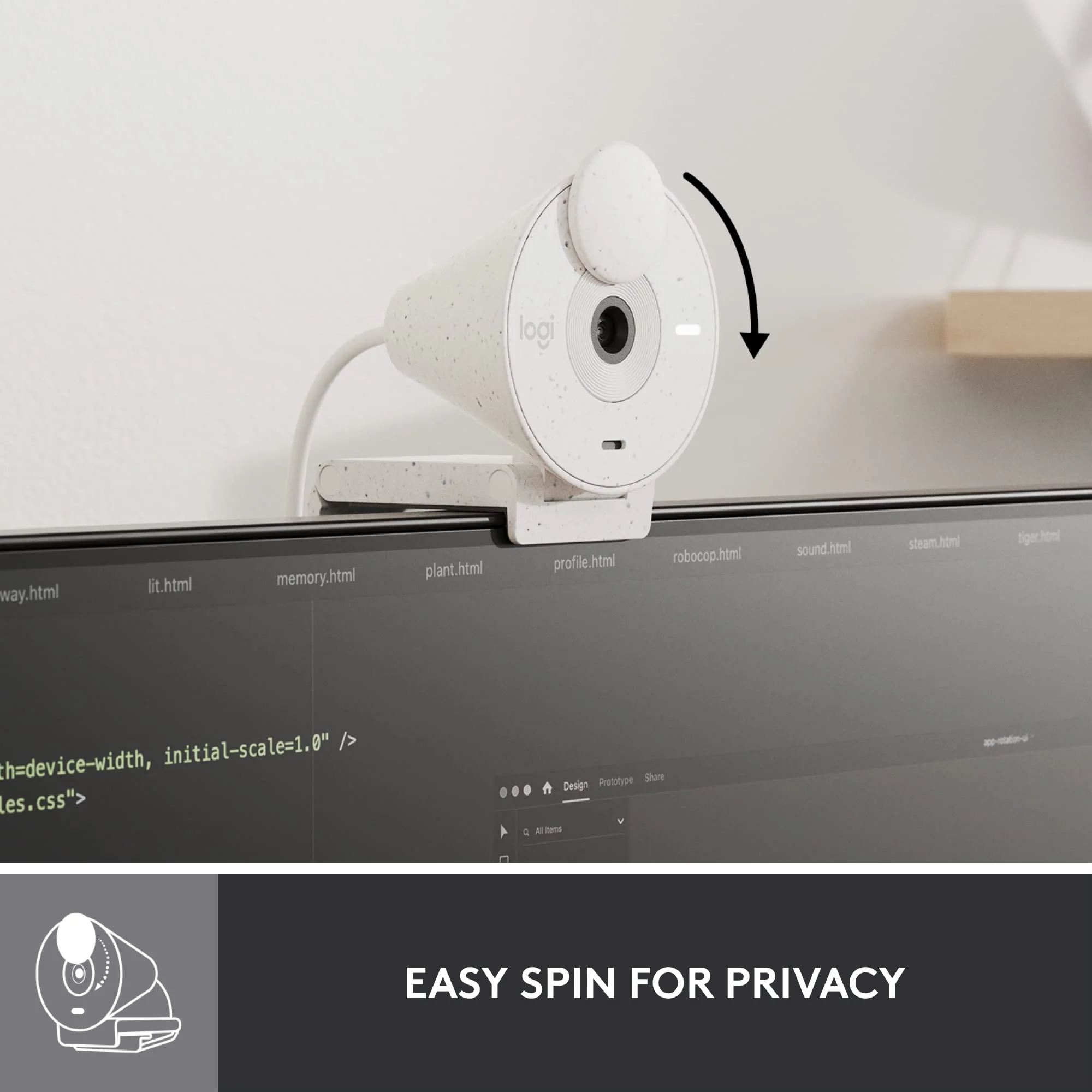 Logitech Brio 300 Full HD Webcam with Privacy Shutter, Noise Reduction Microphone, USB-C, certified for Zoom, Microsoft Teams, Google Meet, Auto Light Correction - Off White Off-White - Image 5