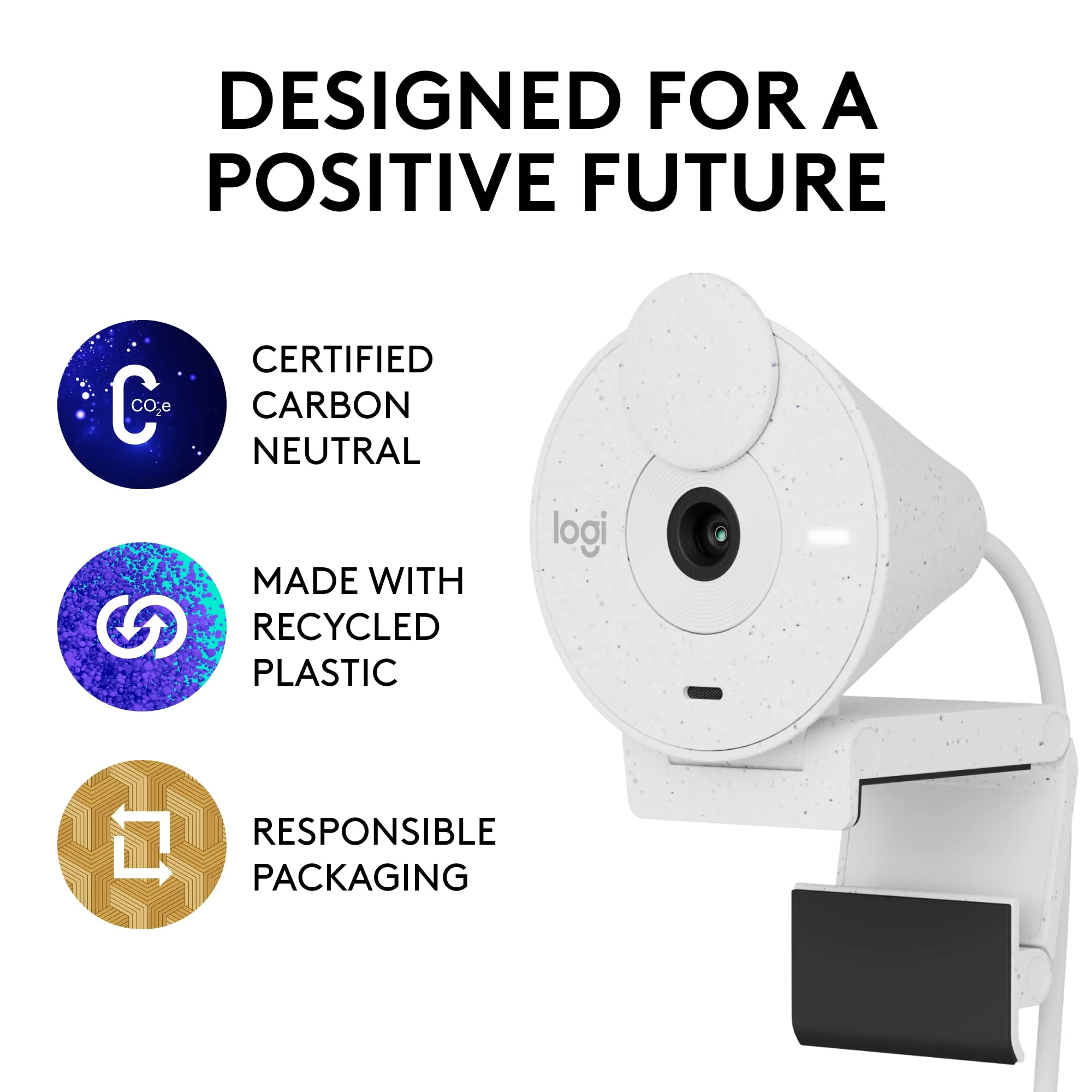 Logitech Brio 300 Full HD Webcam with Privacy Shutter, Noise Reduction Microphone, USB-C, certified for Zoom, Microsoft Teams, Google Meet, Auto Light Correction - Off White Off-White - Image 8