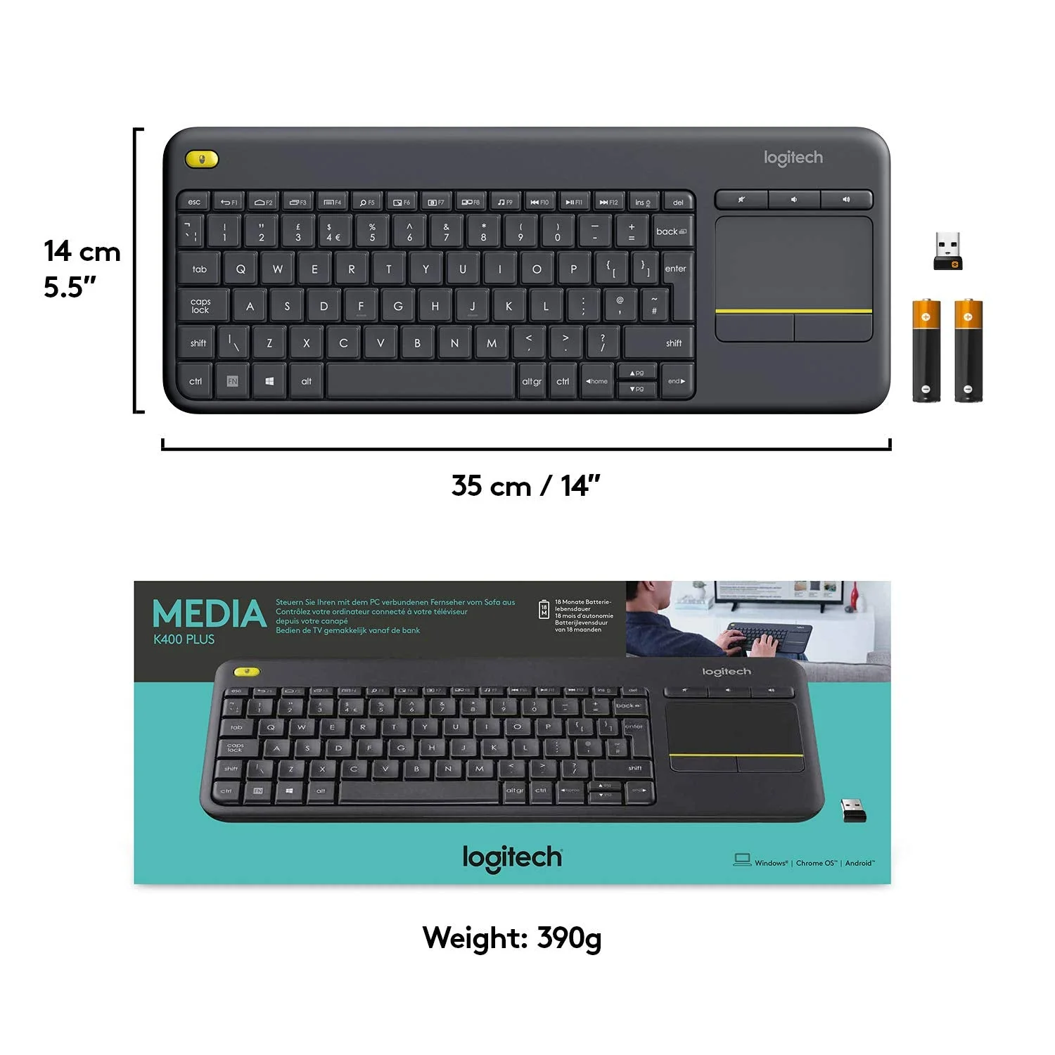 Logitech K400 Plus Wireless Touch TV Keyboard with Easy Media Control and Built-In Touchpad - Image 8