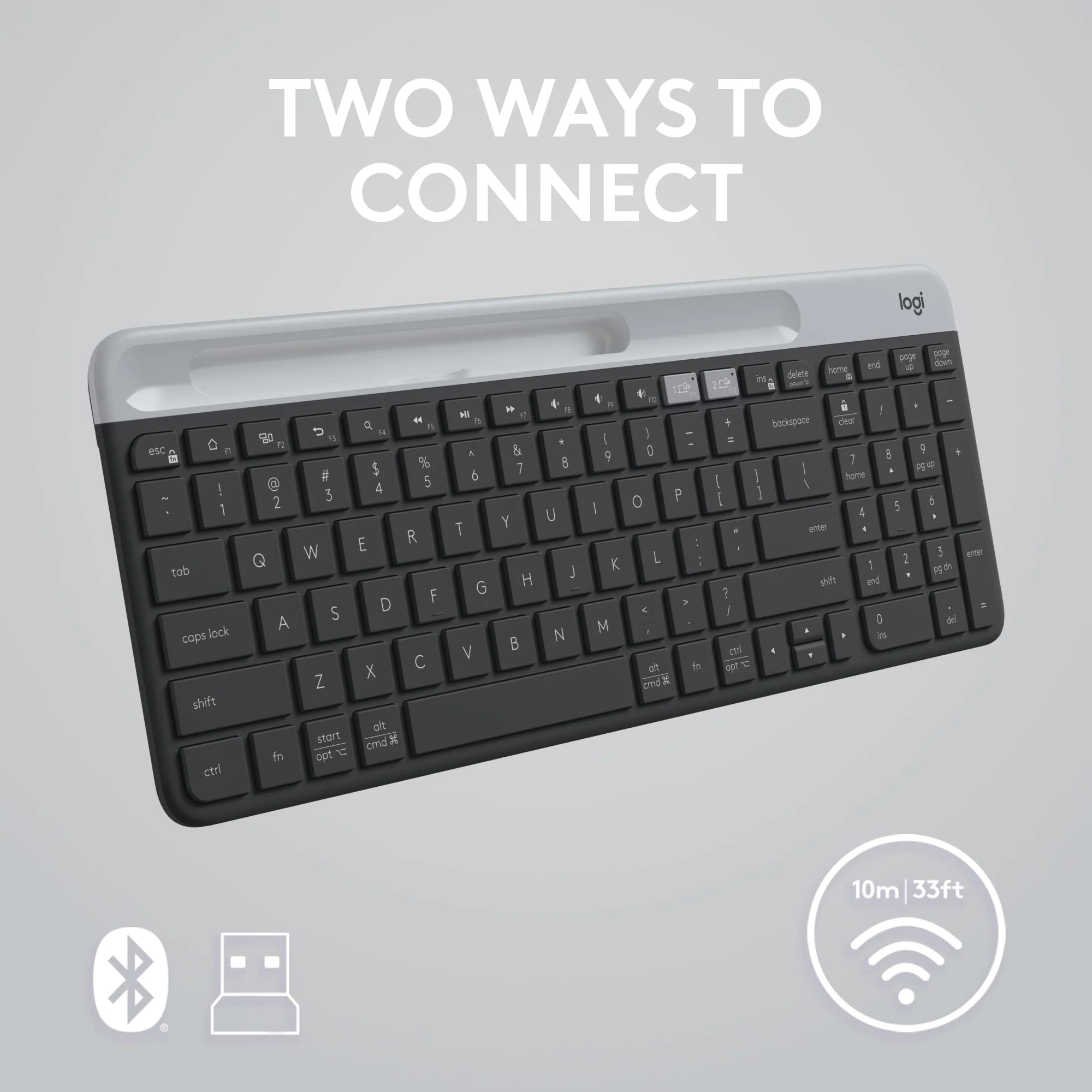 Logitech K585 Multi-Device Slim Wireless Keyboard, Built-in Cradle for Device; for Laptop, Tablet, Desktop, Smartphone, Win/Mac, Bluetooth/Receiver, Compact, Easy Switch, 24 Month Battery - Graphite Keyboard (New) - Image 5