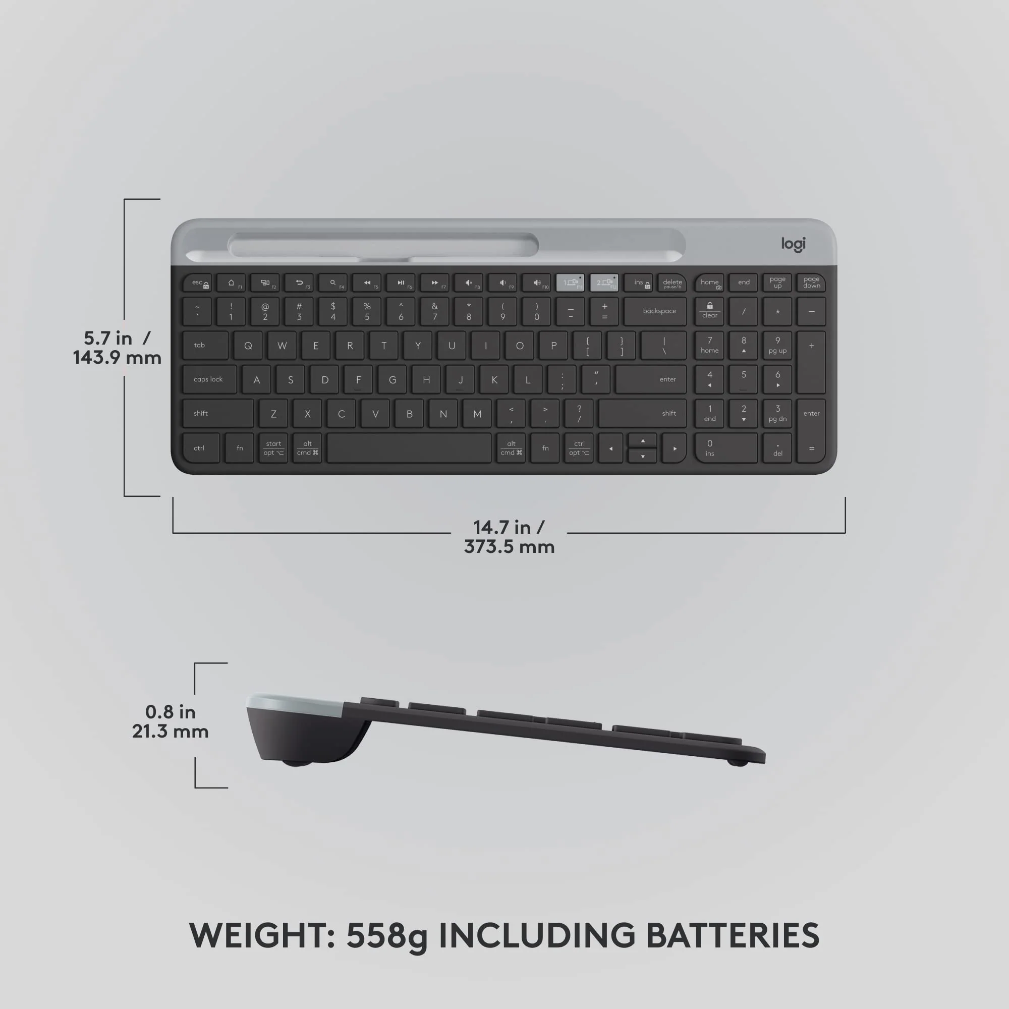 Logitech K585 Multi-Device Slim Wireless Keyboard, Built-in Cradle for Device; for Laptop, Tablet, Desktop, Smartphone, Win/Mac, Bluetooth/Receiver, Compact, Easy Switch, 24 Month Battery - Graphite Keyboard (New) - Image 8