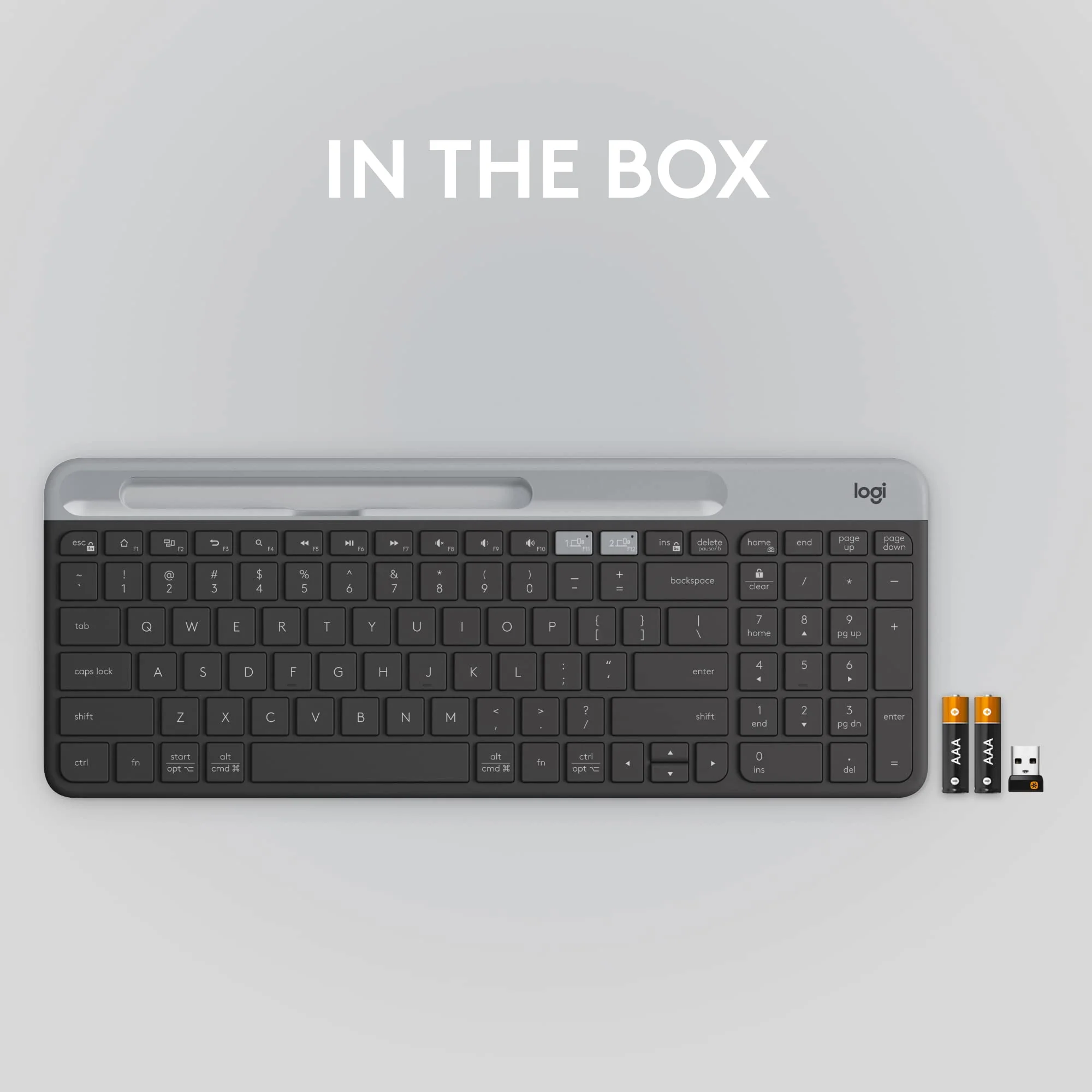 Logitech K585 Multi-Device Slim Wireless Keyboard, Built-in Cradle for Device; for Laptop, Tablet, Desktop, Smartphone, Win/Mac, Bluetooth/Receiver, Compact, Easy Switch, 24 Month Battery - Graphite Keyboard (New) - Image 9