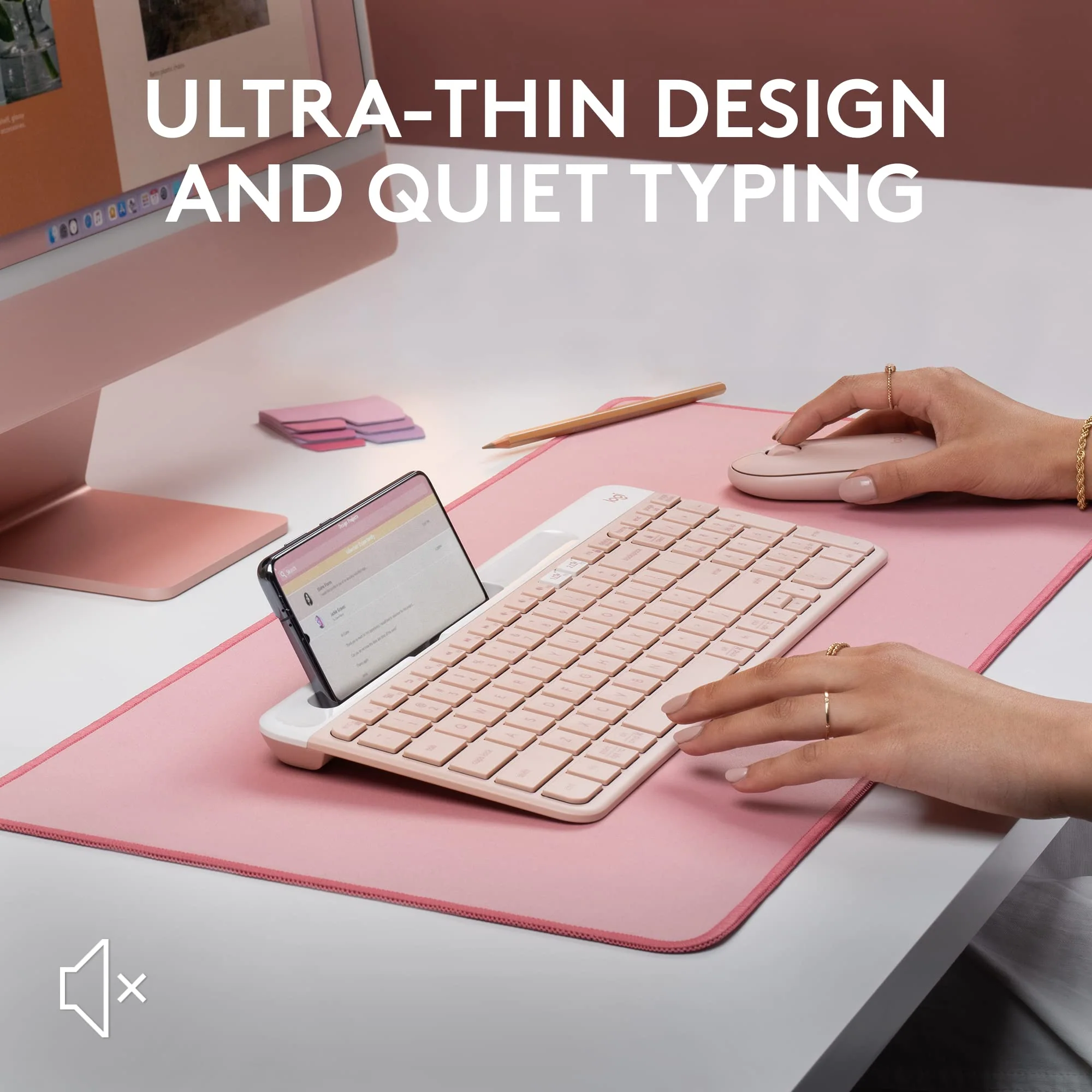 Logitech K585 Multi-Device Slim Wireless Keyboard, Built-in Cradle for Device; for Laptop, Tablet, Desktop, Smartphone, Win/Mac, Bluetooth/Receiver, Compact, Easy Switch, 24 Month Battery - Rose Keyboard (New) - Image 4